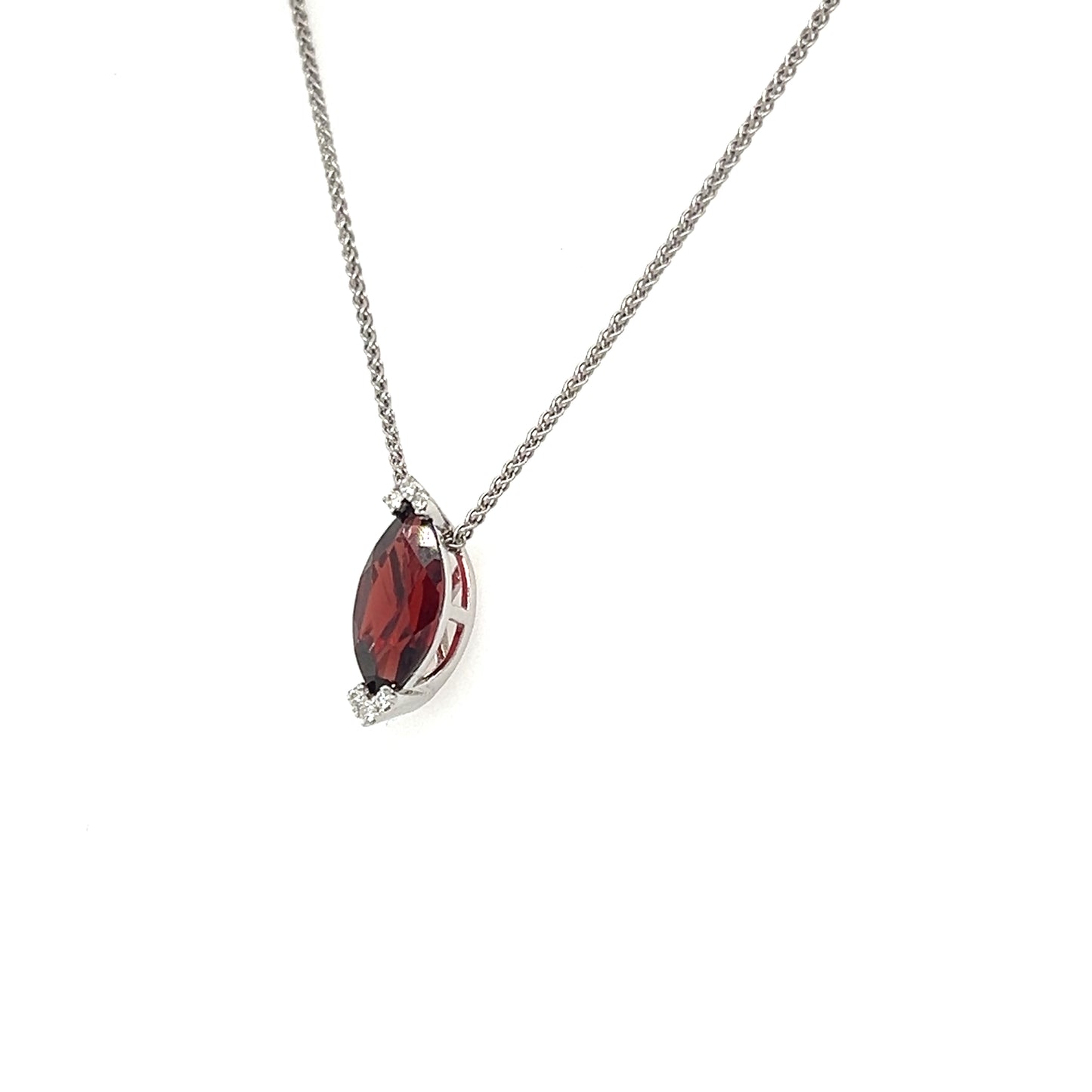 Marquise Garnet Chain Slide with Six Diamonds in 14K White Gold Right Side View