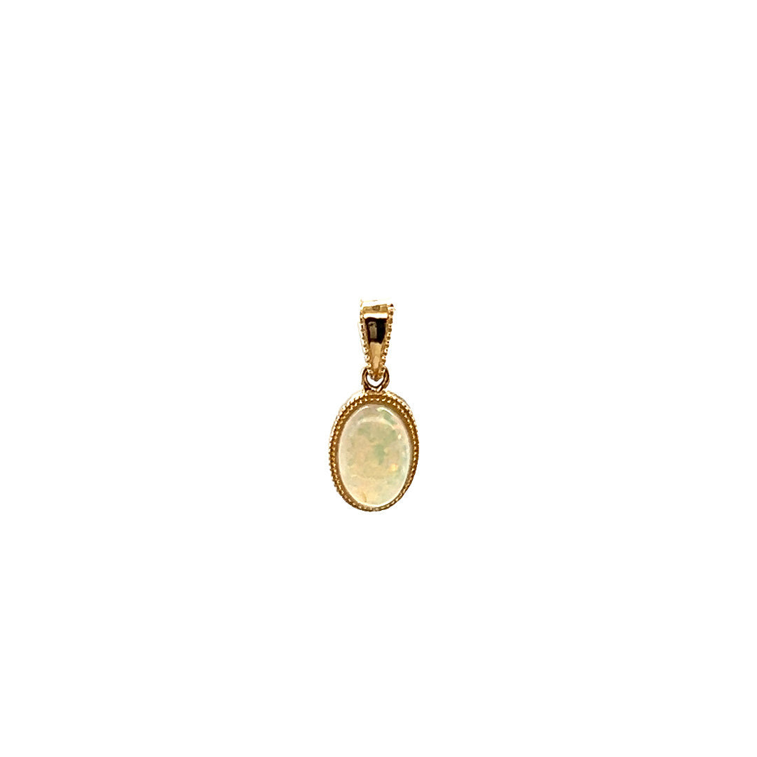 White Opal Pendant with Engraving and Milgrain Details in 14K Yellow Gold Pendant View
