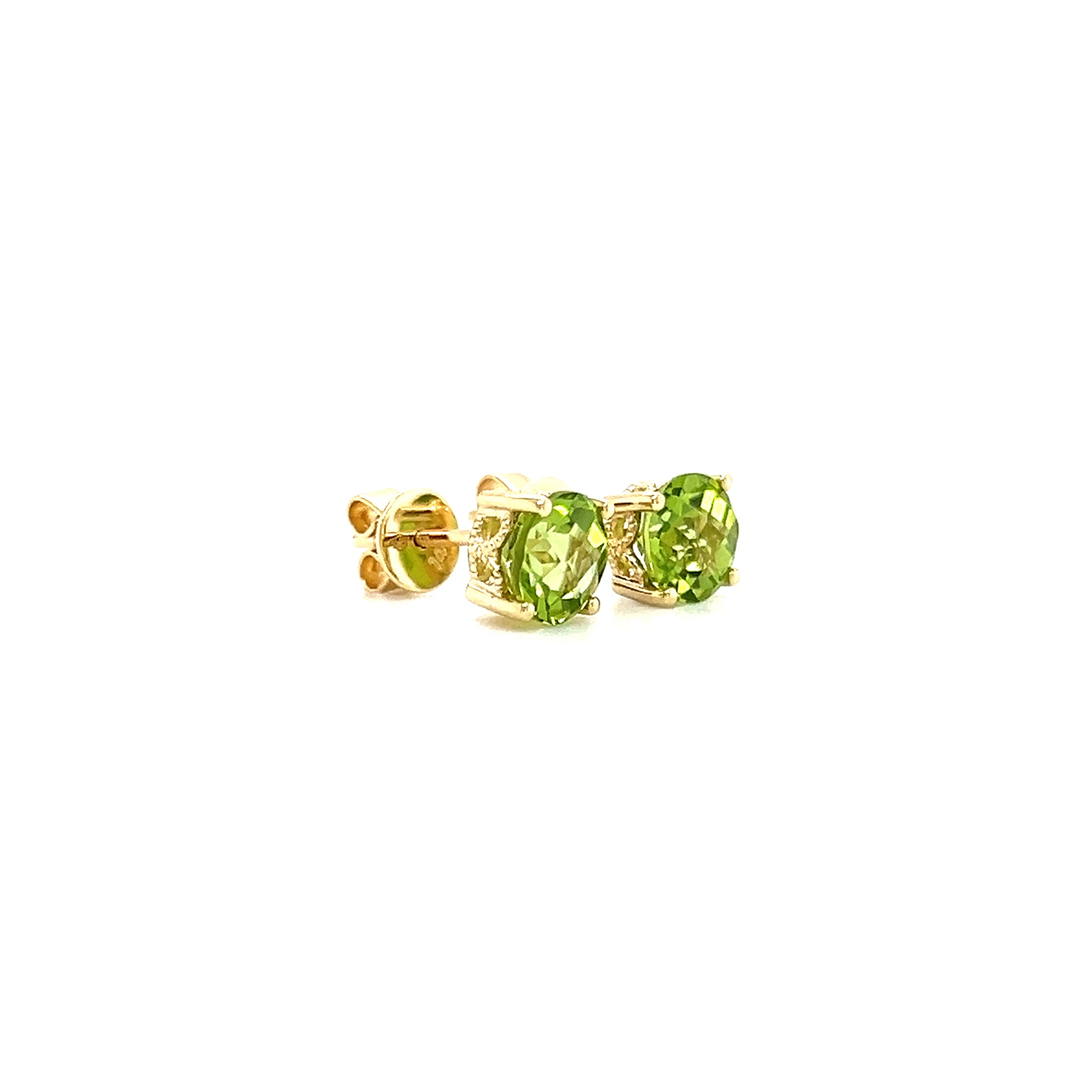 Round Peridot 6mm Stud Earrings in 14K Yellow Gold Left Side View