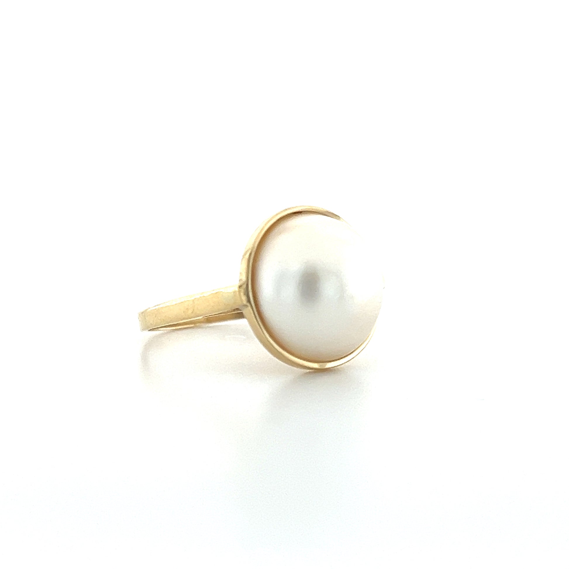 White Pearl Ring with 8mm Mabe Pearl in 14K Yellow Gold Left Side View