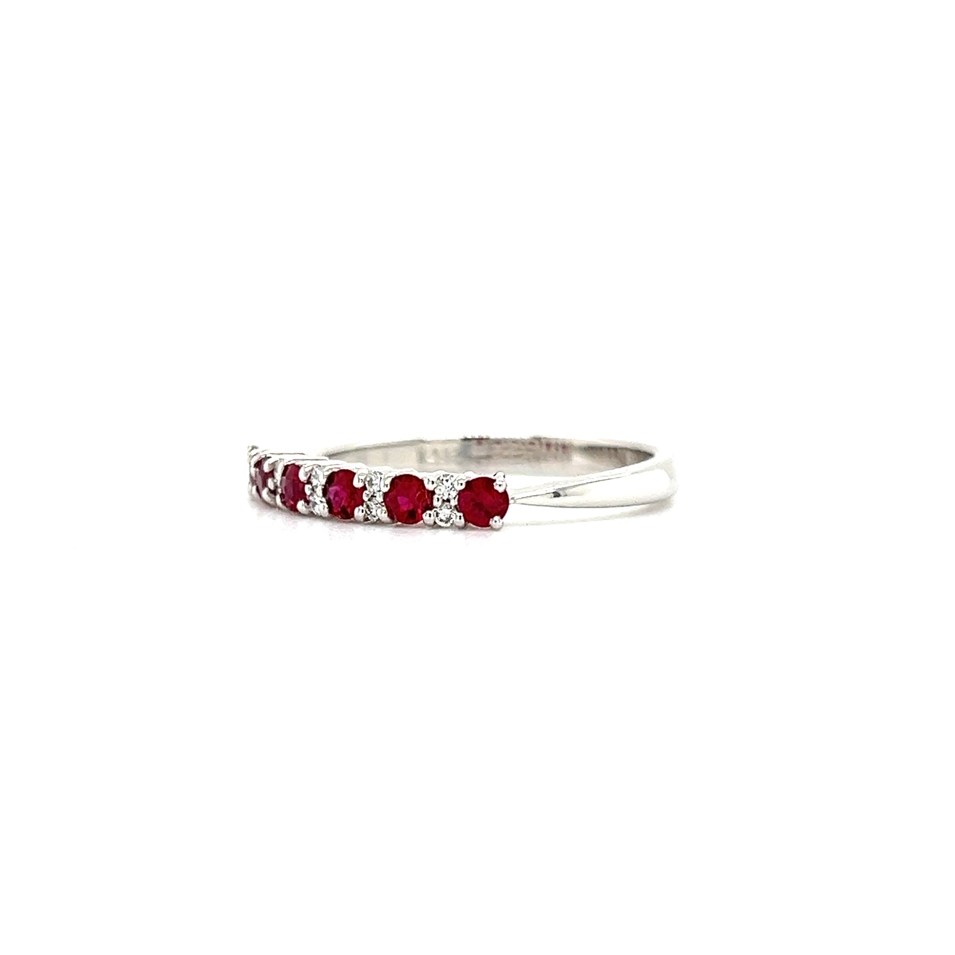 Ruby Ring with Ten Diamonds in 14K White Gold Right Side View