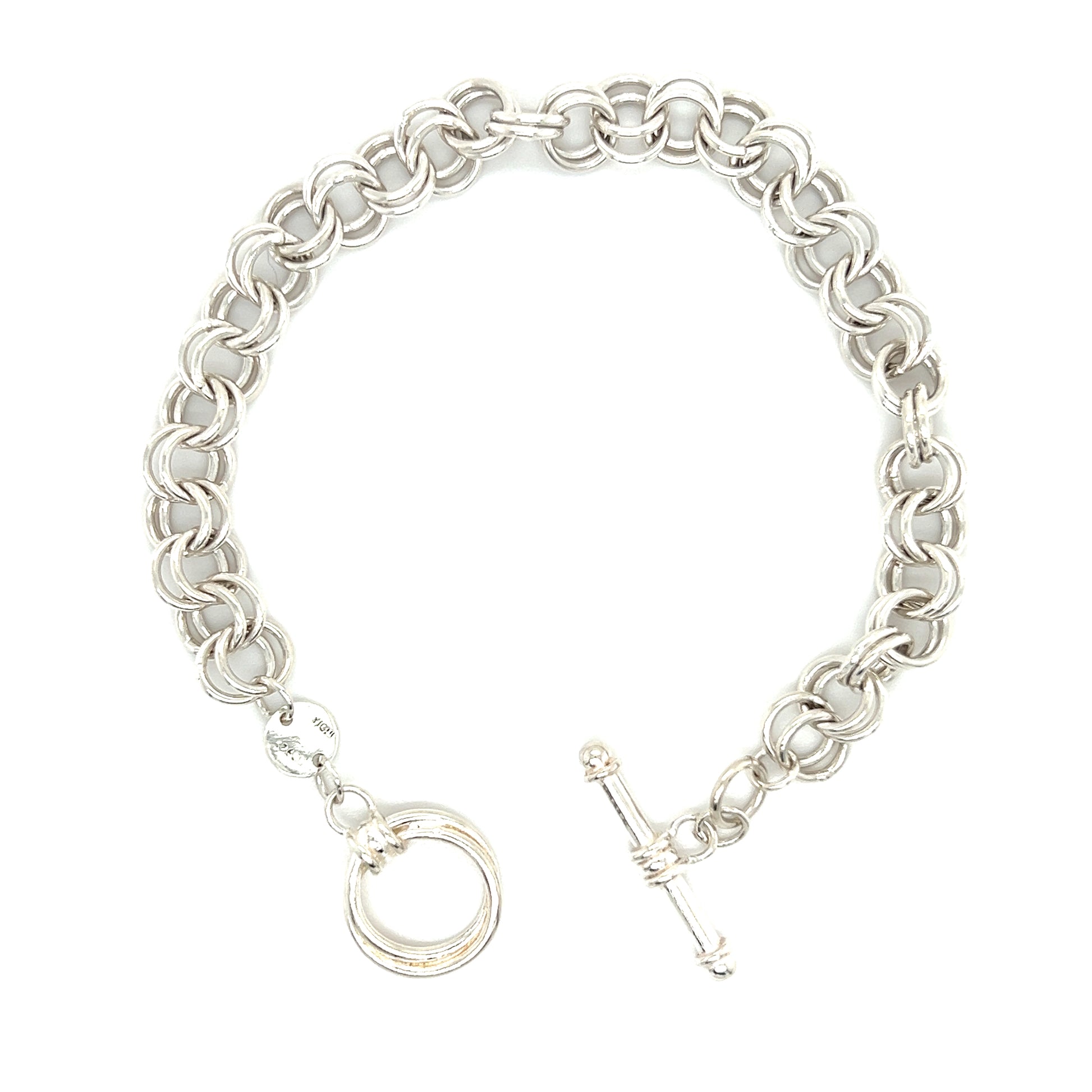 Double Link Chram Bracelet with Toggle Clasp in Sterling Silver Round Open Clasp View