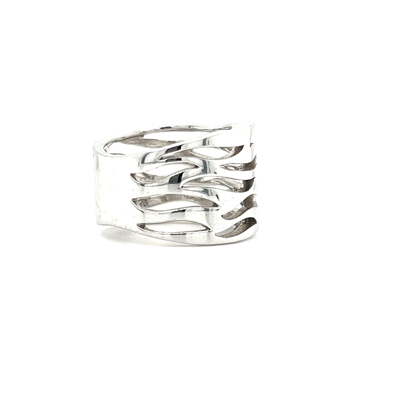 Fashion 14mm Ring with Wavy Open Work in Sterling Silver Left Side View