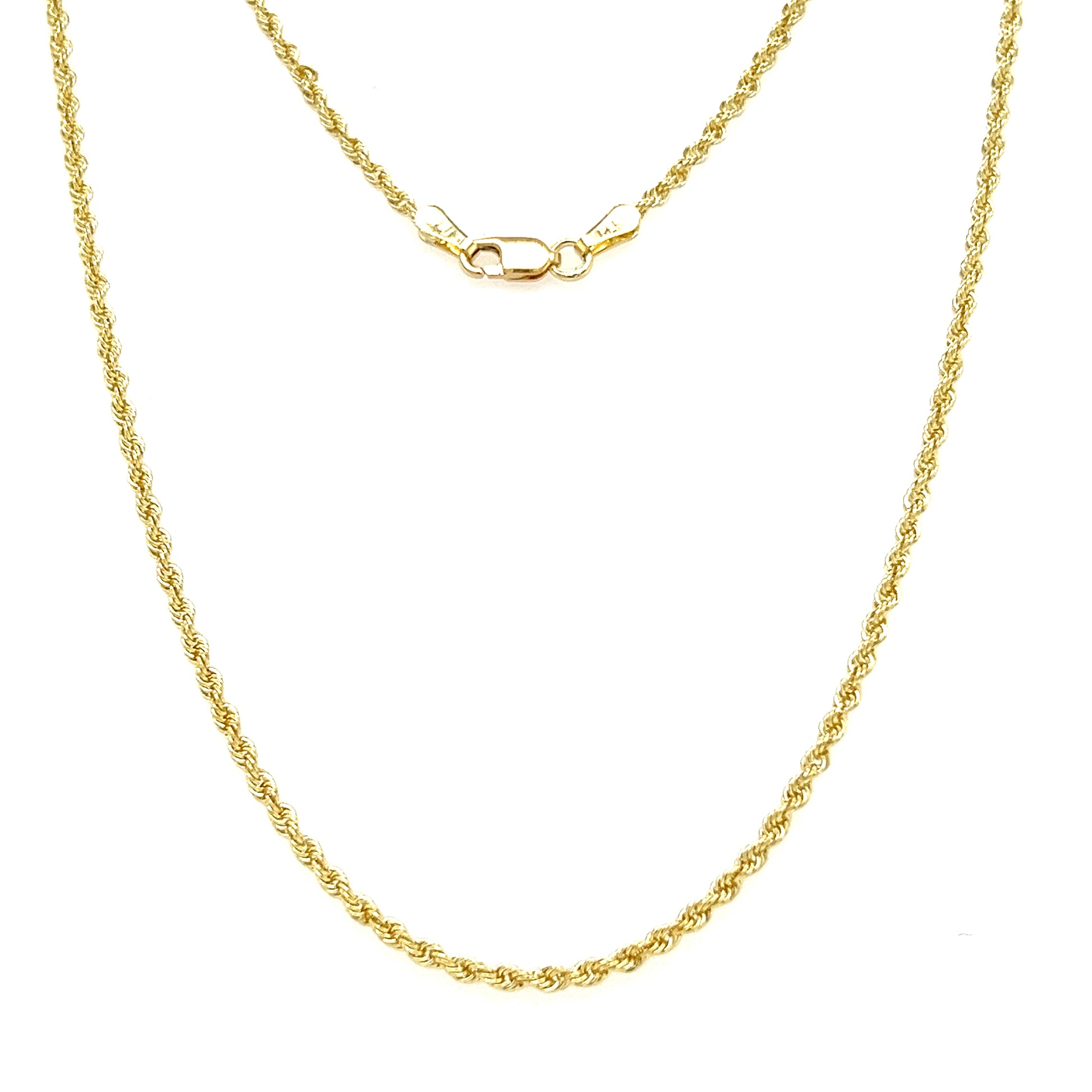 Solid Rope Chain 2mm with 18in of Length in 10K Yellow Gold Full Chain Front View