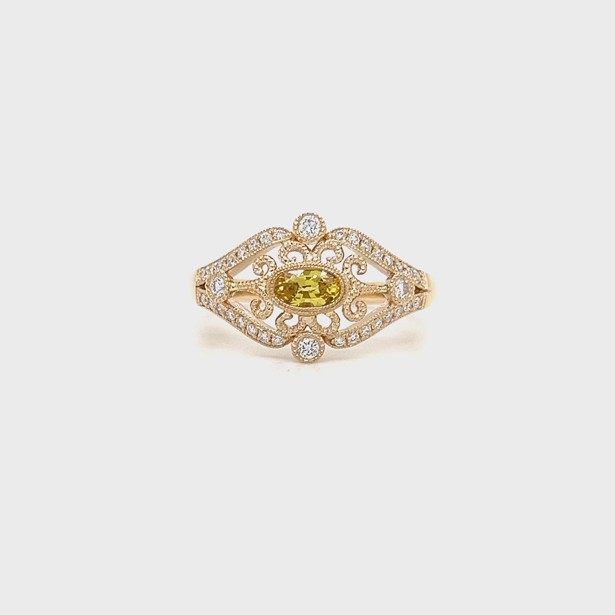 Oval Yellow Sapphire Ring with 0.21ctw of Diamonds in 14K Yellow Gold Video