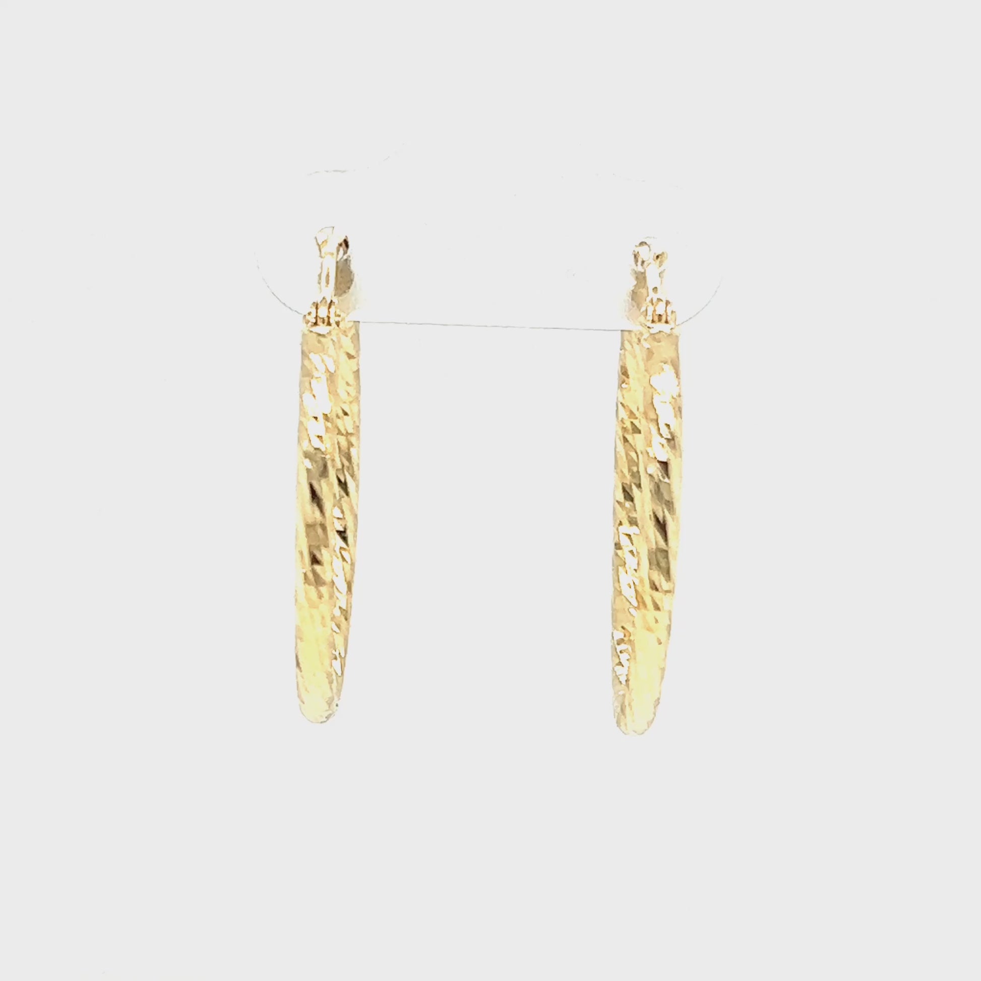 Round Hoop 25.5mm Earrings with Diamond-cut Finish in 14K Yellow Gold Video