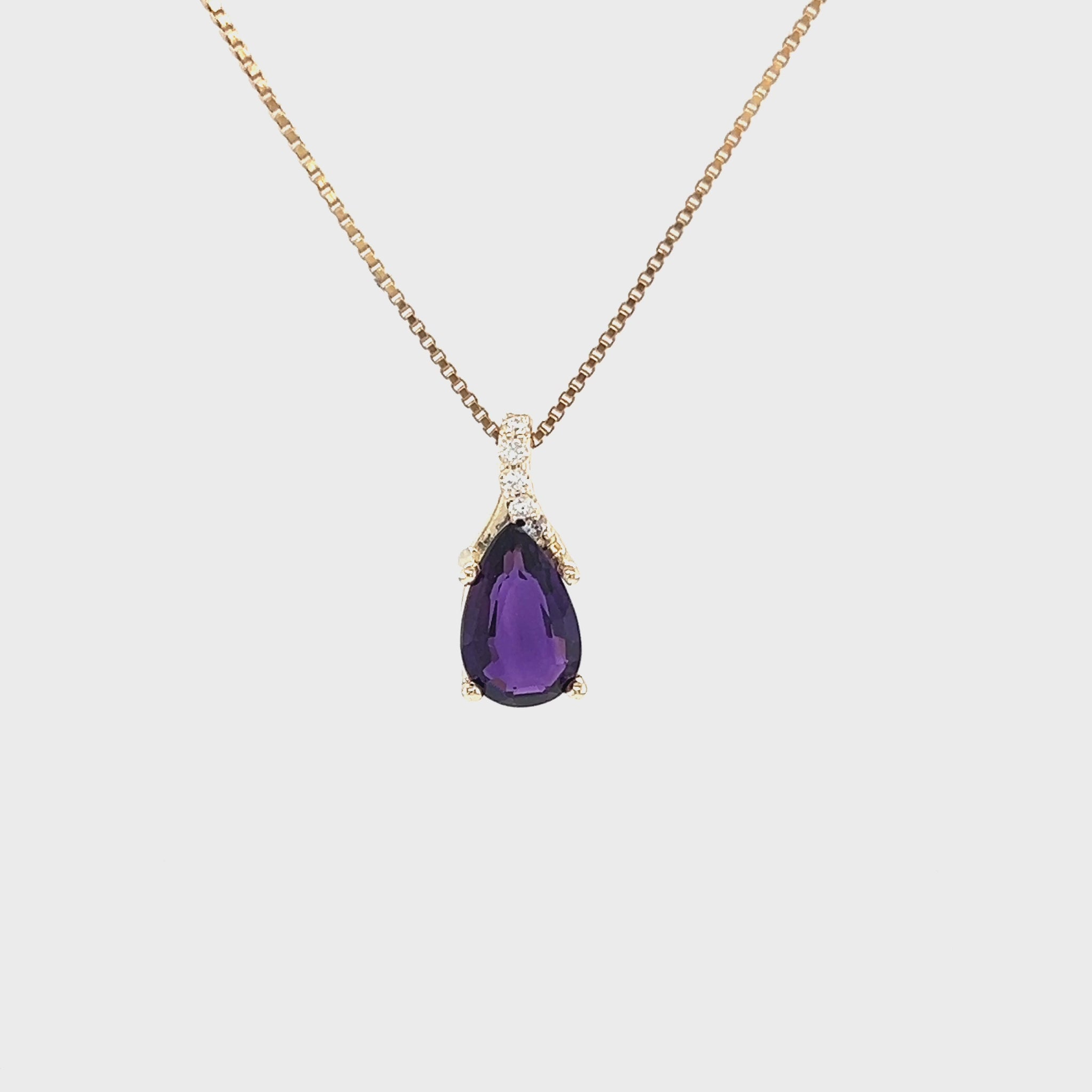 Amethyst Pendant with Diamond Accents in 14K Yellow Gold Pendant and Chain Video