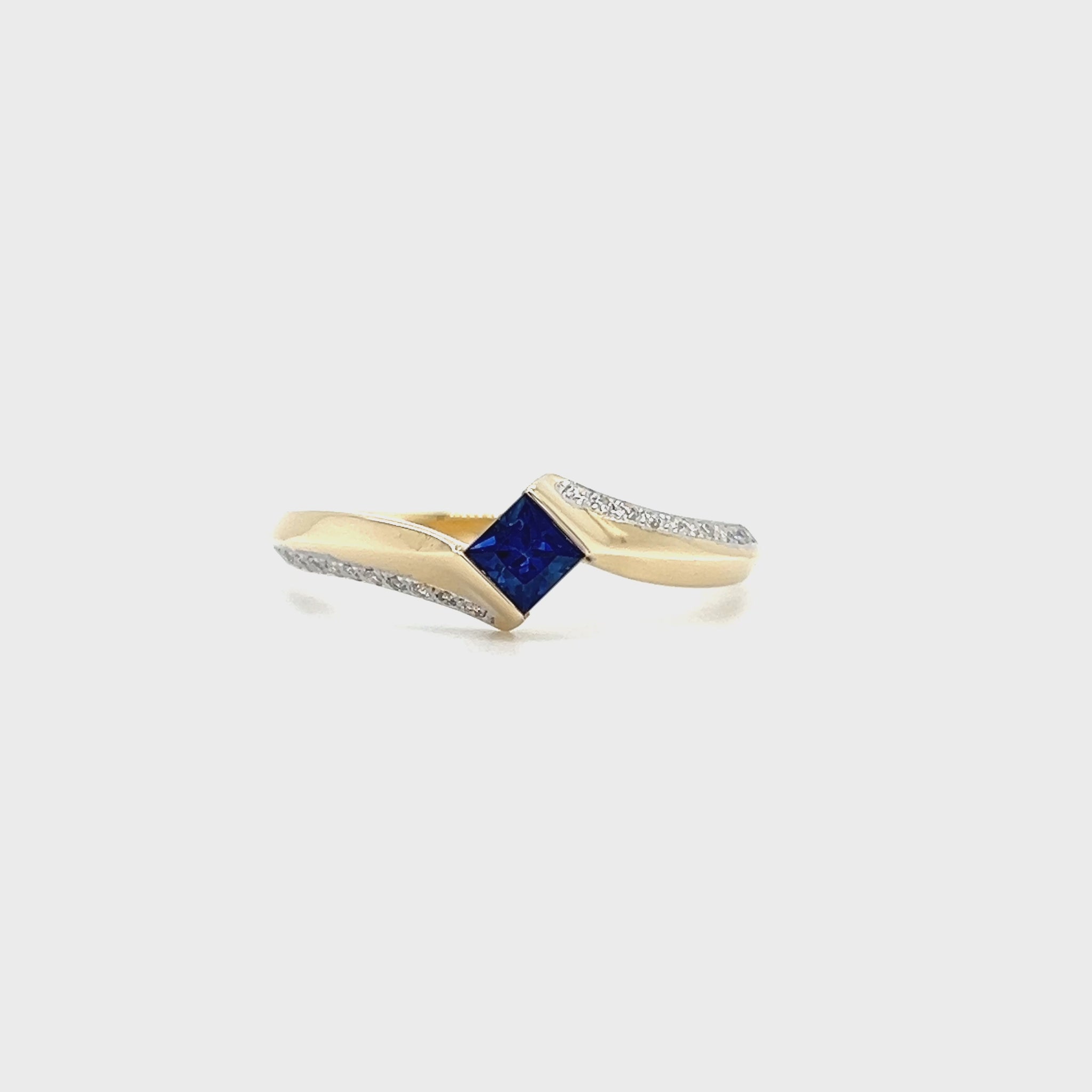 Bypass Sapphire Ring with Diamond Accents in 14K Yellow Gold Video