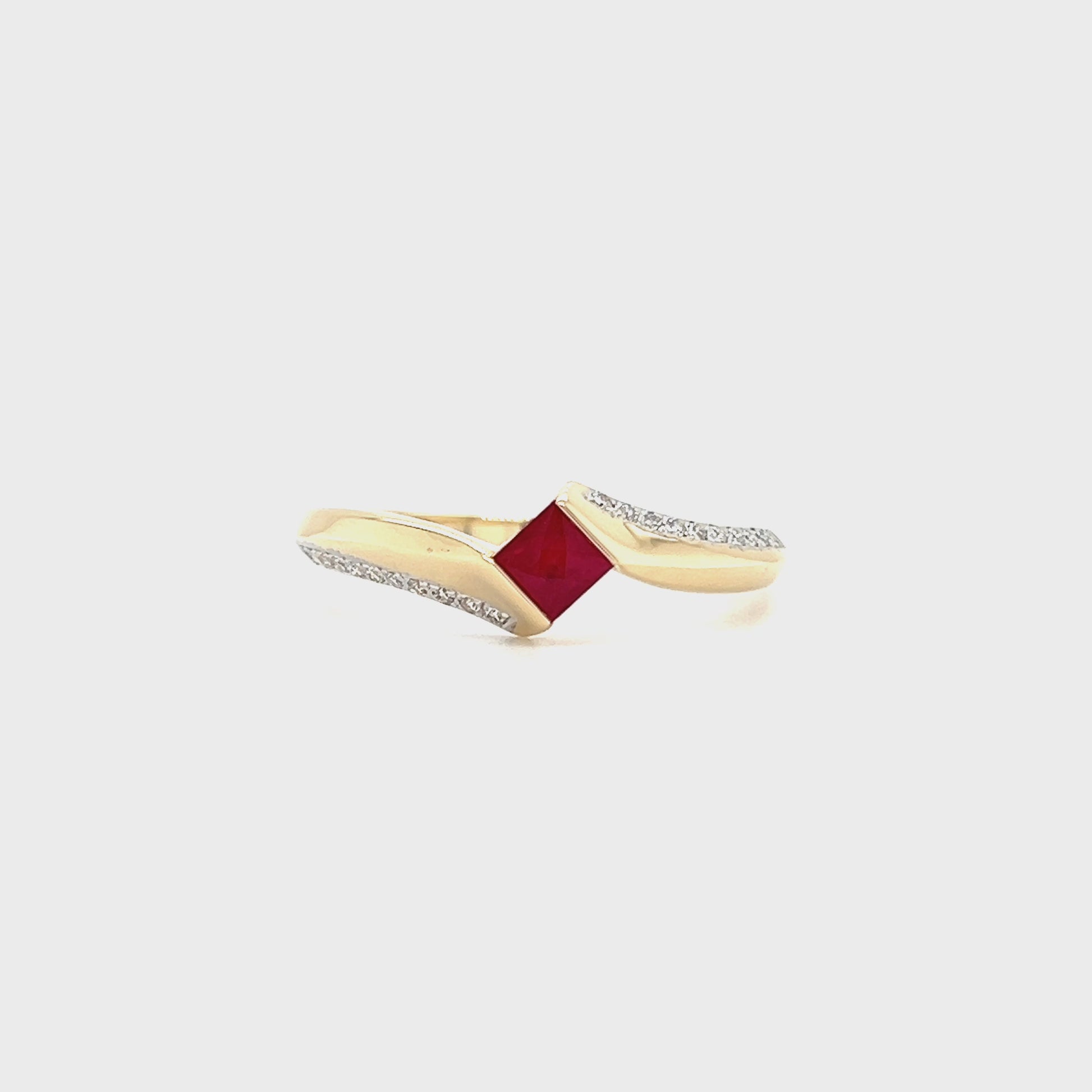 Bypass Ruby Ring with Diamond Accents in 14K Yellow Gold Video