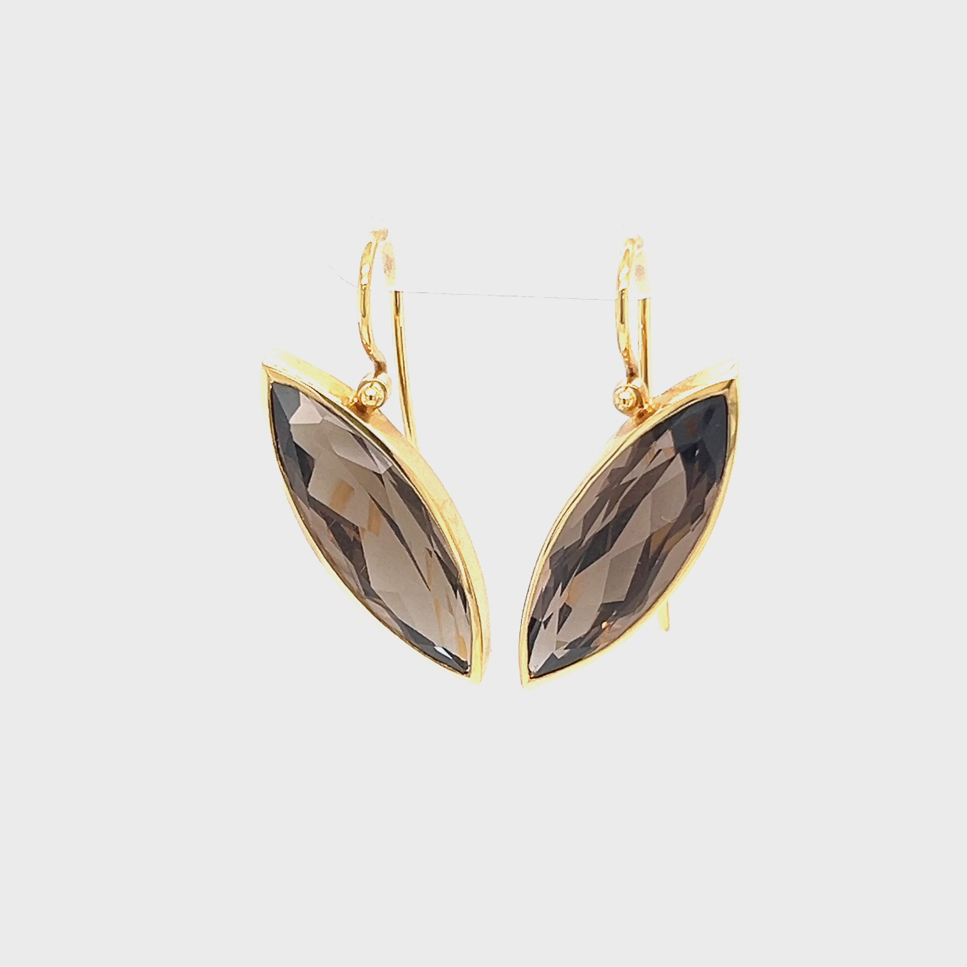 Marquise Smoky Quartz Dangle Earrings with French Wires in 18K Yellow Gold Video