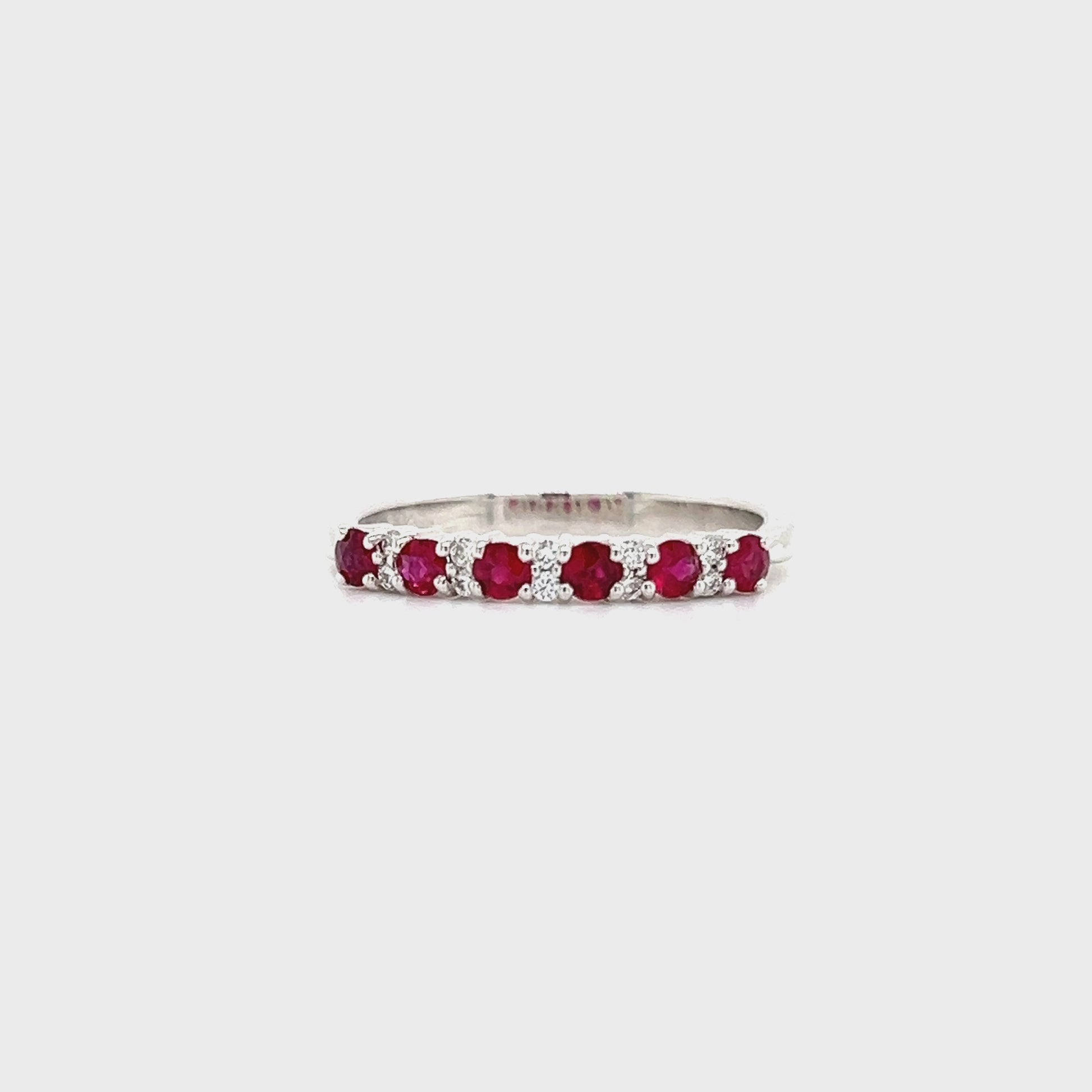 Ruby Ring with Ten Diamonds in 14K White Gold Video