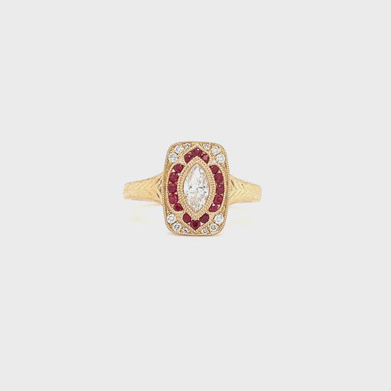 Marquise Diamond Ring with 0.23ctw of Rubies in 14K Yellow Gold Video