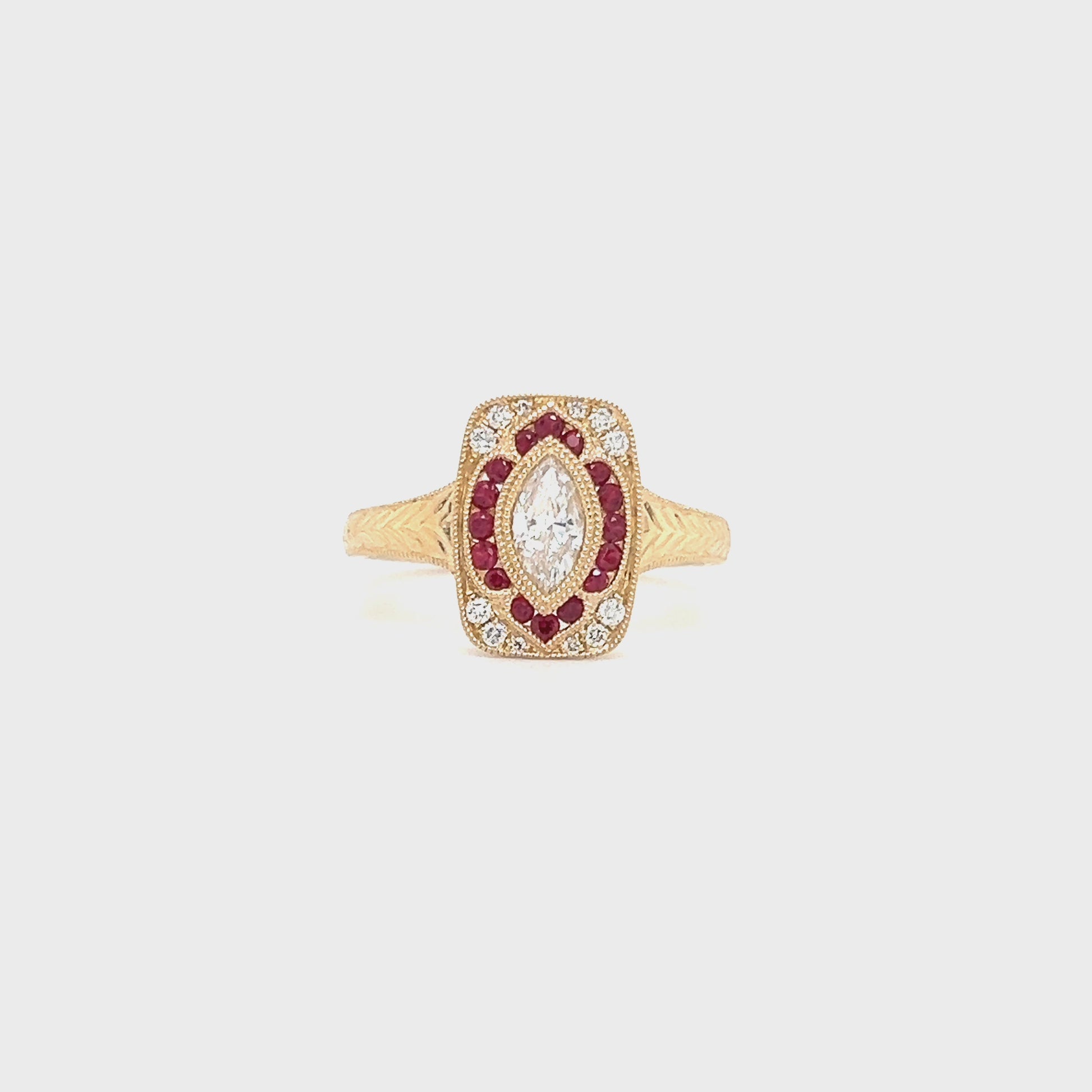 Marquise Diamond Ring with 0.23ctw of Rubies in 14K Yellow Gold Video