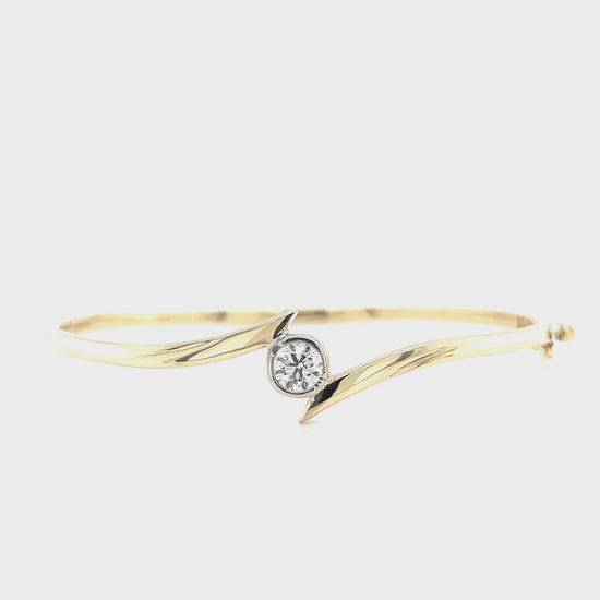 Solid Bypass Bangle Bracelet with 0.5ct of Diamonds in 14K Yellow and White Gold Video