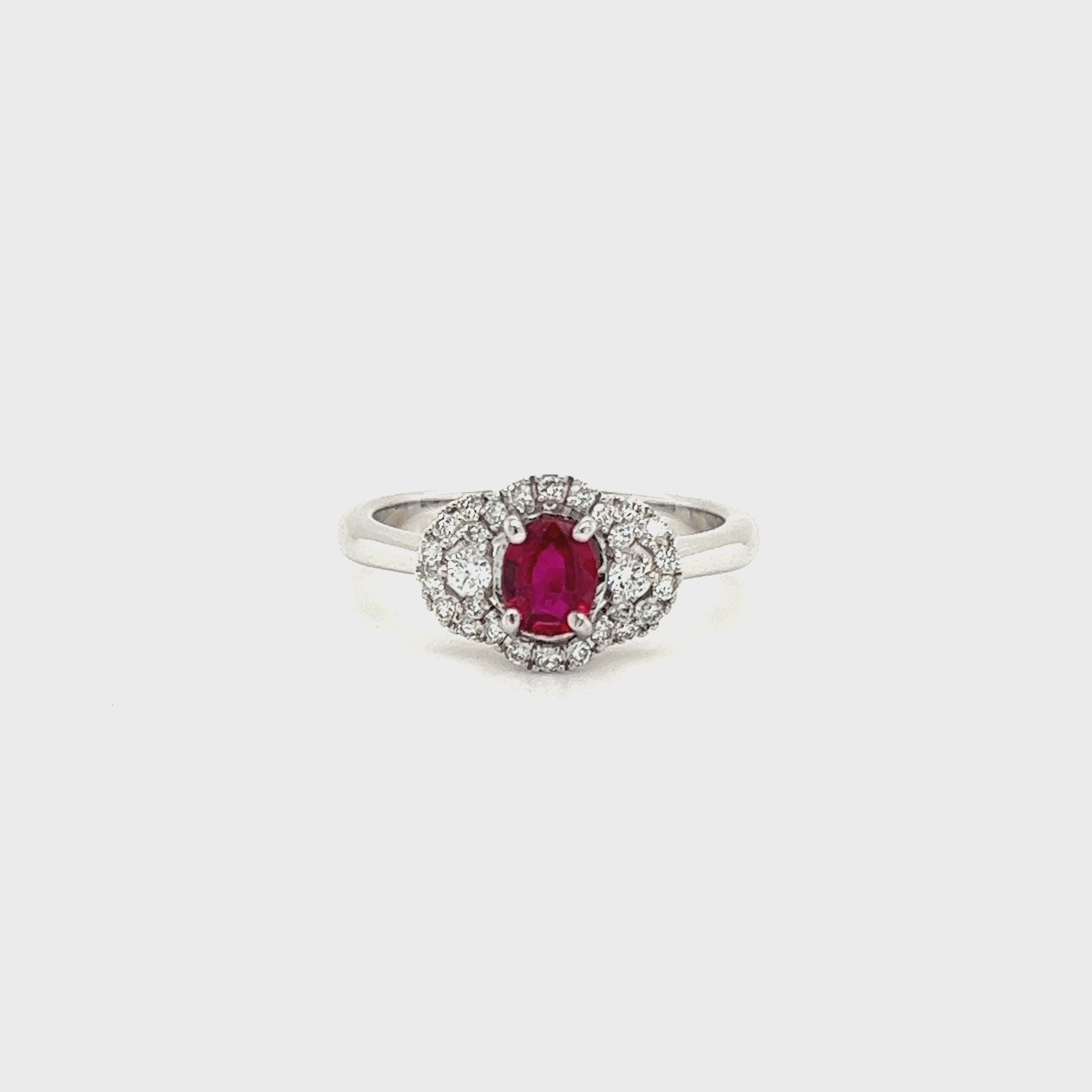 Oval Ruby Ring with 0.25ctw of Diamonds in 18K White Gold Video