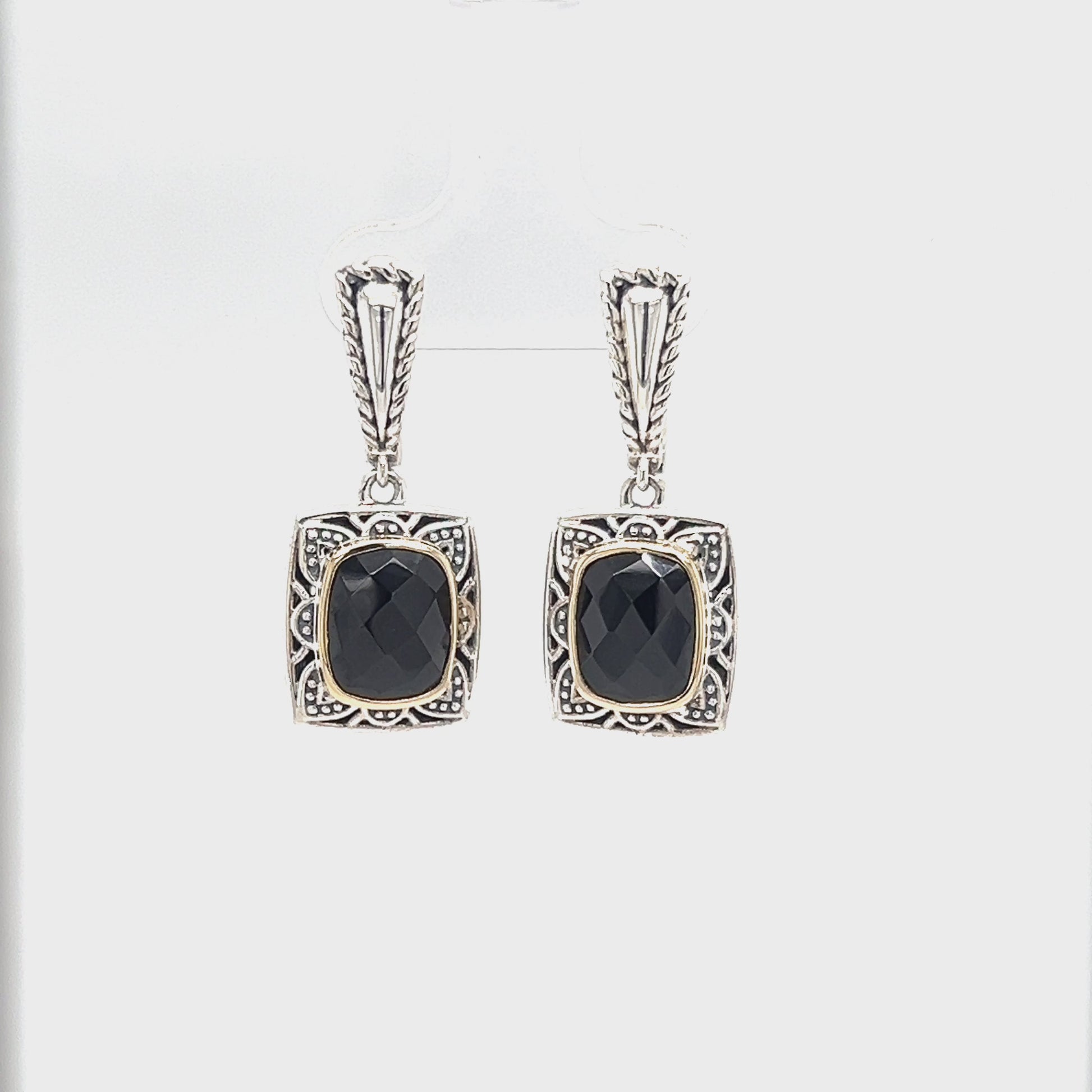 Onyx Dangle Earrings with 14K Yellow Gold Accents in Sterling Silver Video