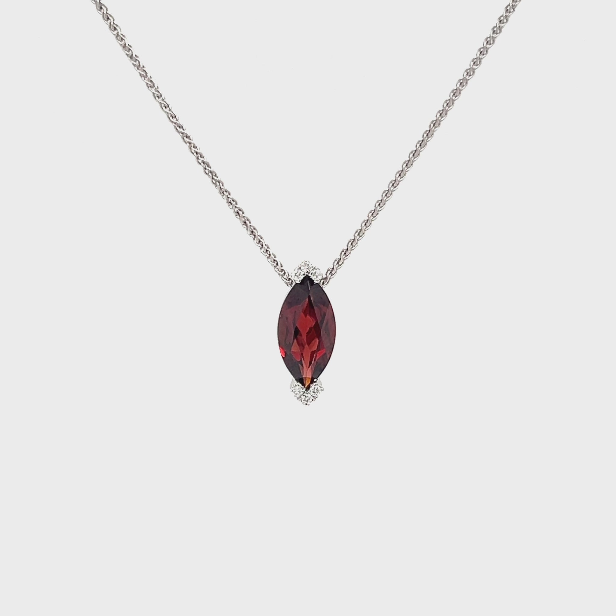 Marquise Garnet Chain Slide with Six Diamonds in 14K White Gold Video