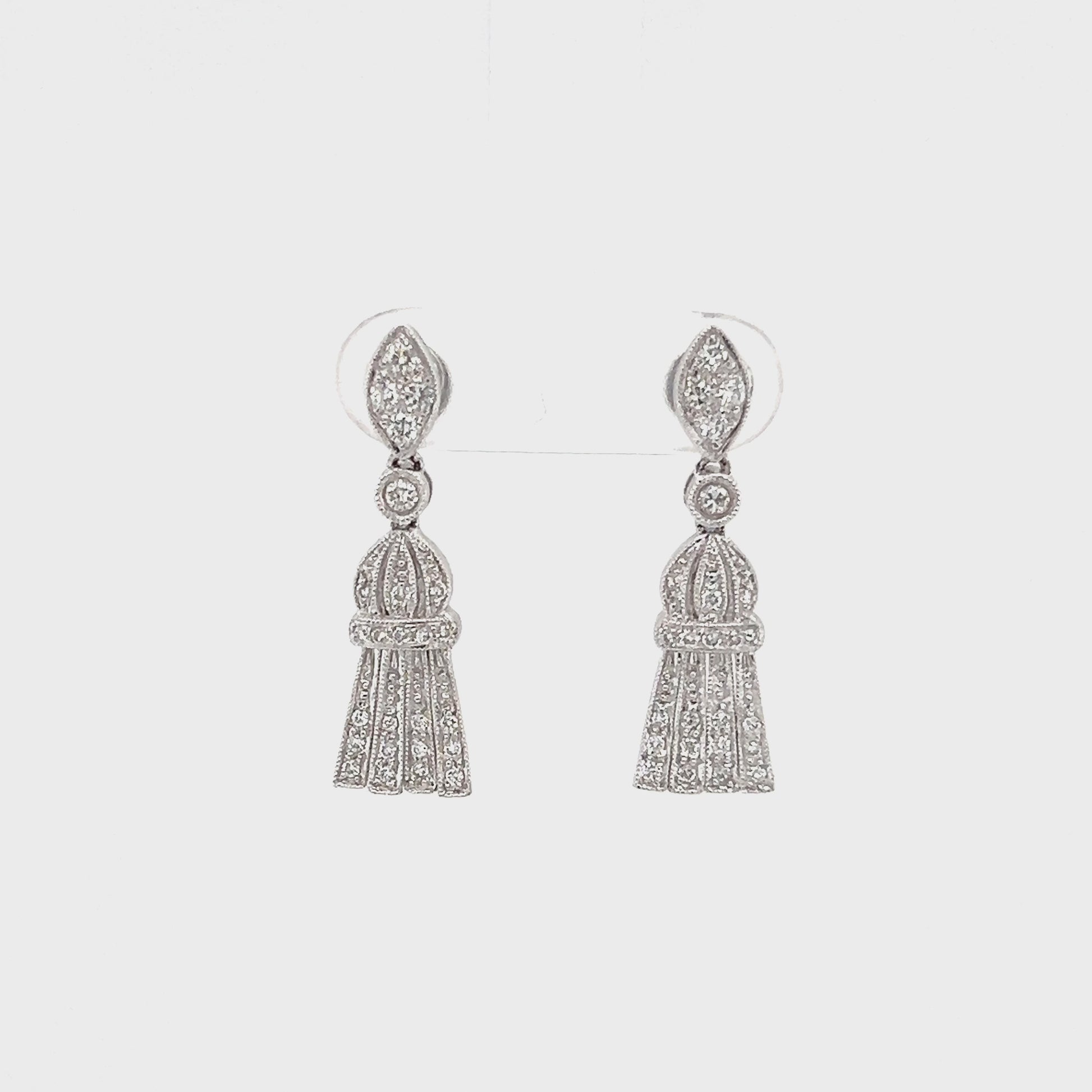 Milgrain Dangle Earrings with 0.39ctw of Diamonds in 14K White Gold Video