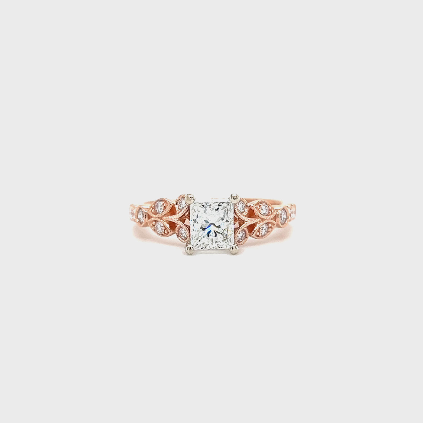 Floral 0.92ct Diamond Ring with 0.26ctw of Side Diamonds in 14K White and Rose Gold Video