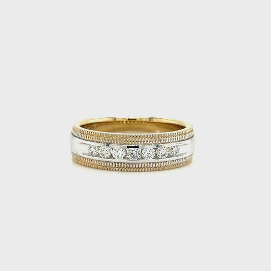 Diamond 7mm Ring with Seven Diamonds in 14K White and Yellow Gold Video