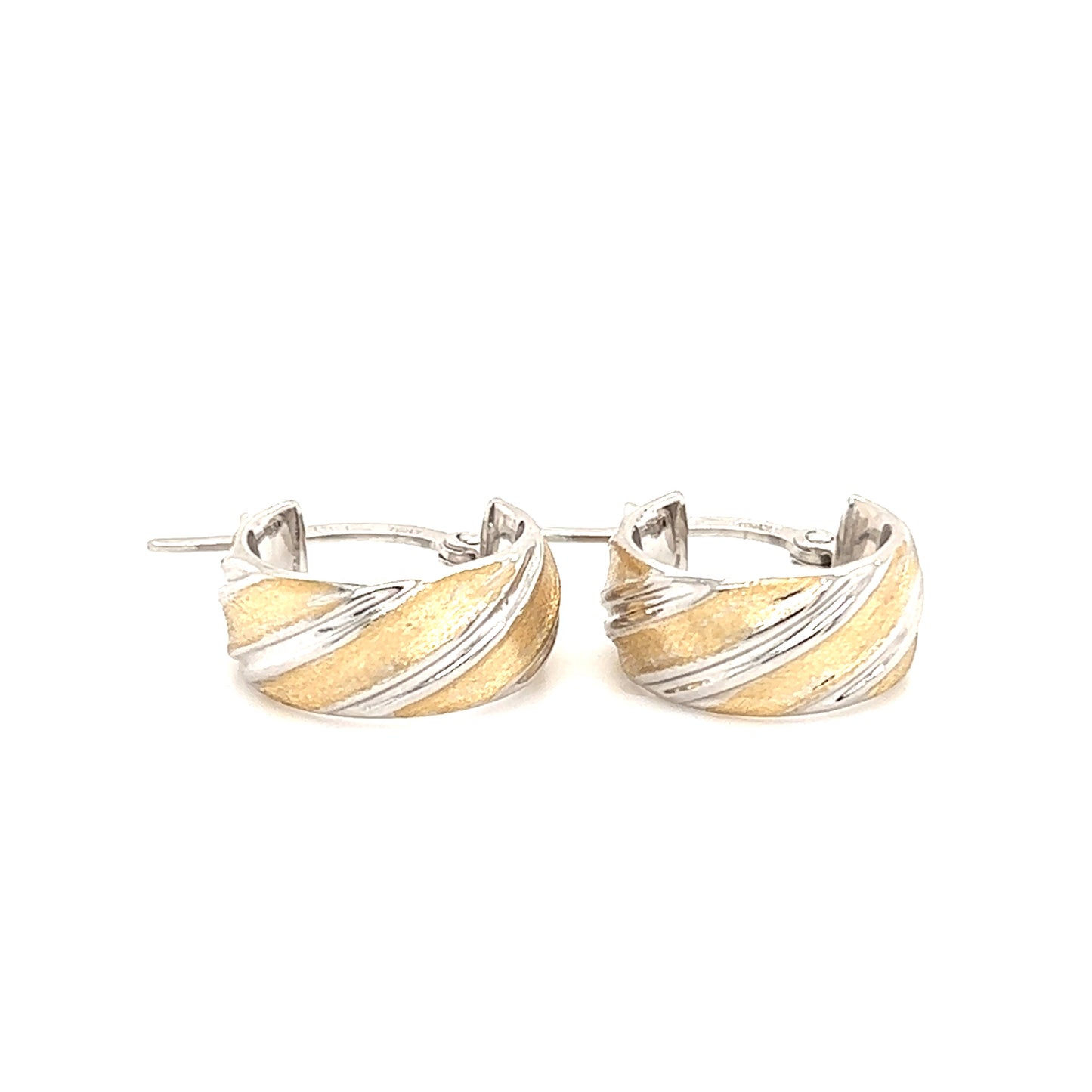 Hoop Earrings in Two-Tone 14K Gold Front Flat