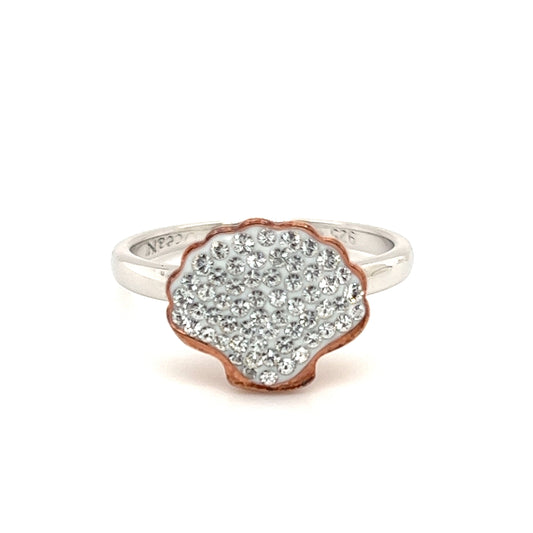 Shell Ring with Elegant Crystals in Sterling Silver and Rose Gold Accent