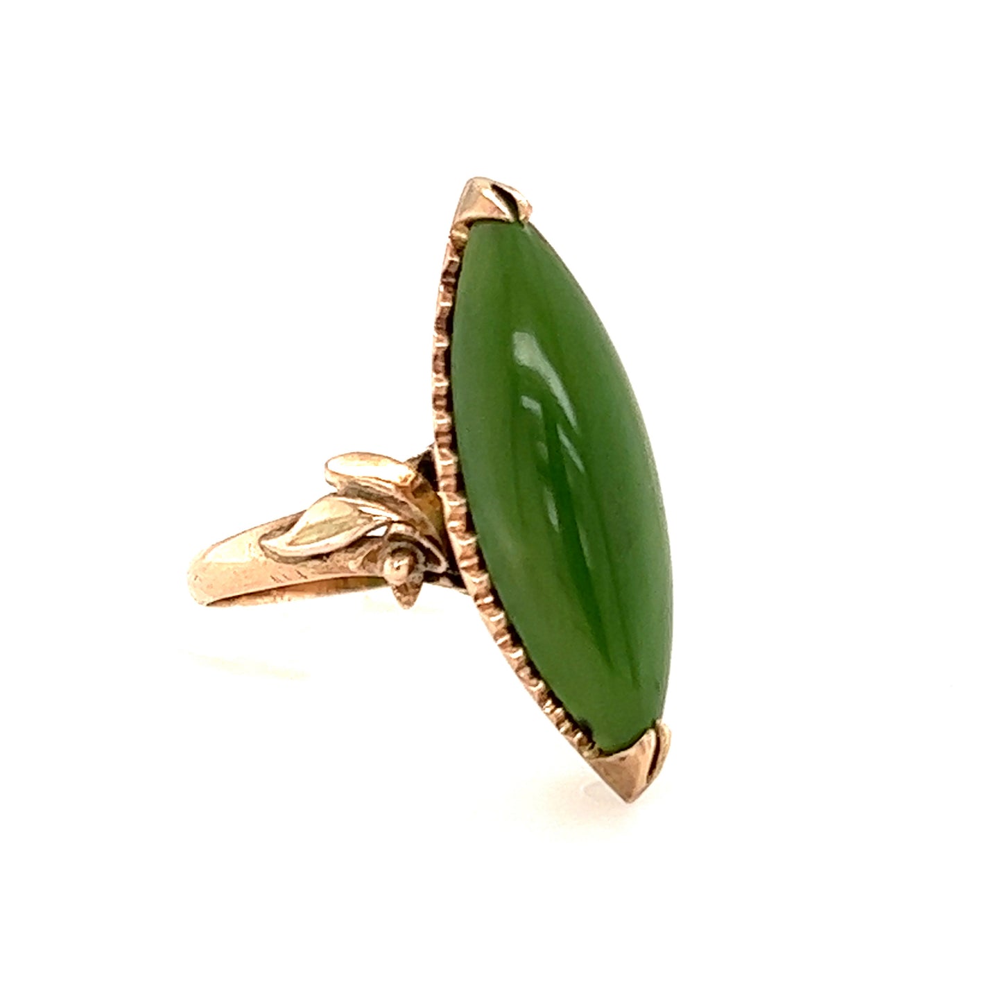 Marquise Jade Ring in 14K Yellow Gold Right Side