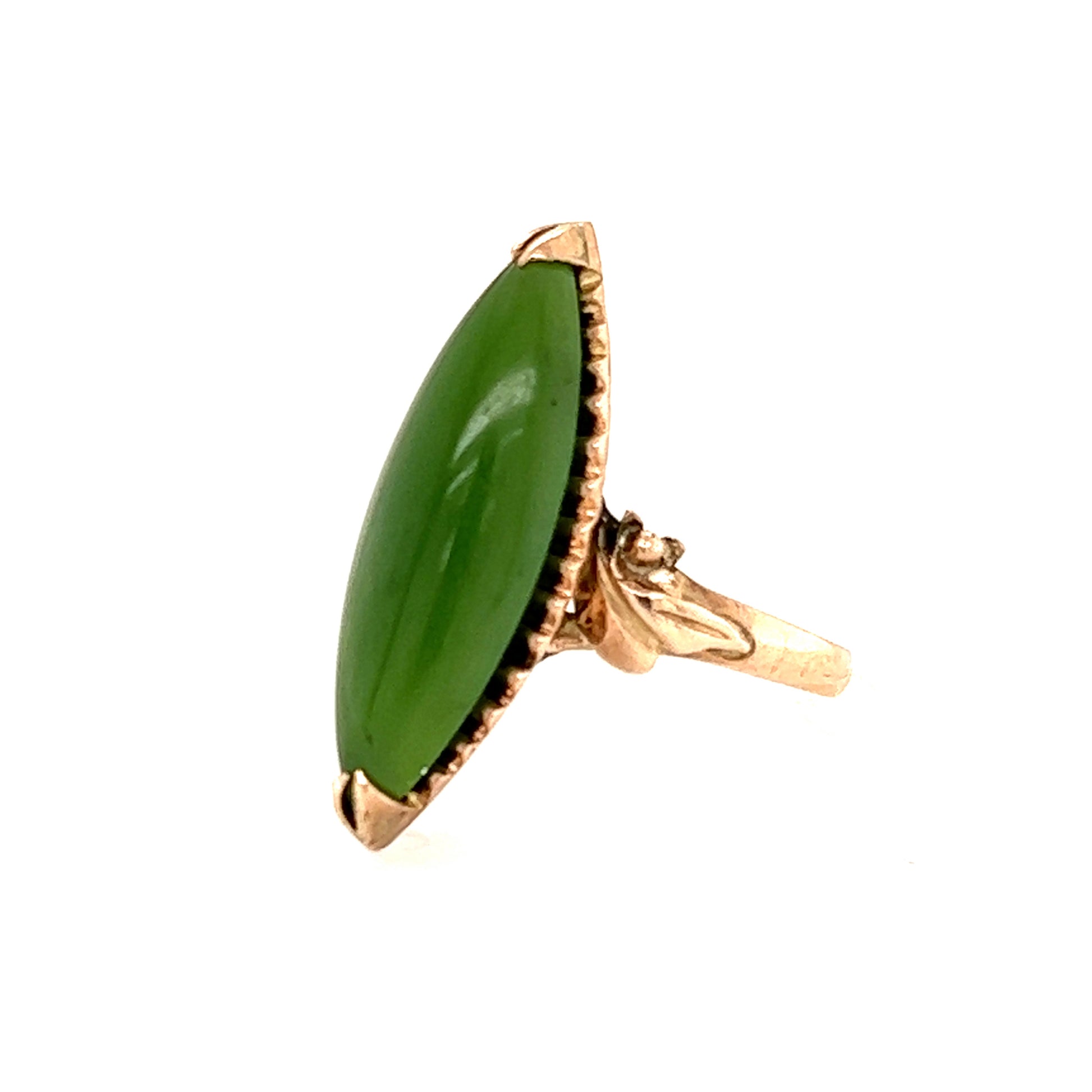 Marquise Jade Ring in 14K Yellow Gold Left Side