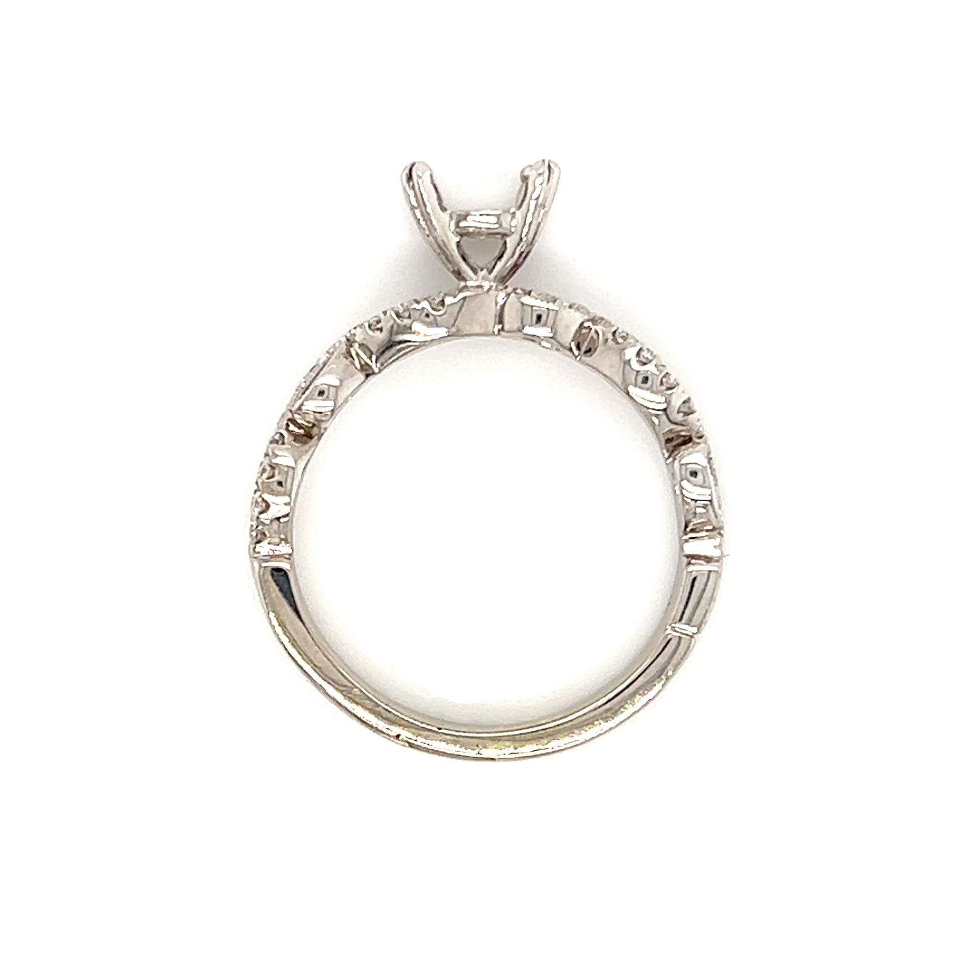 Vine Motif Ring Setting with Pink Sapphires and Diamond Accents in 14K White Gold Top View