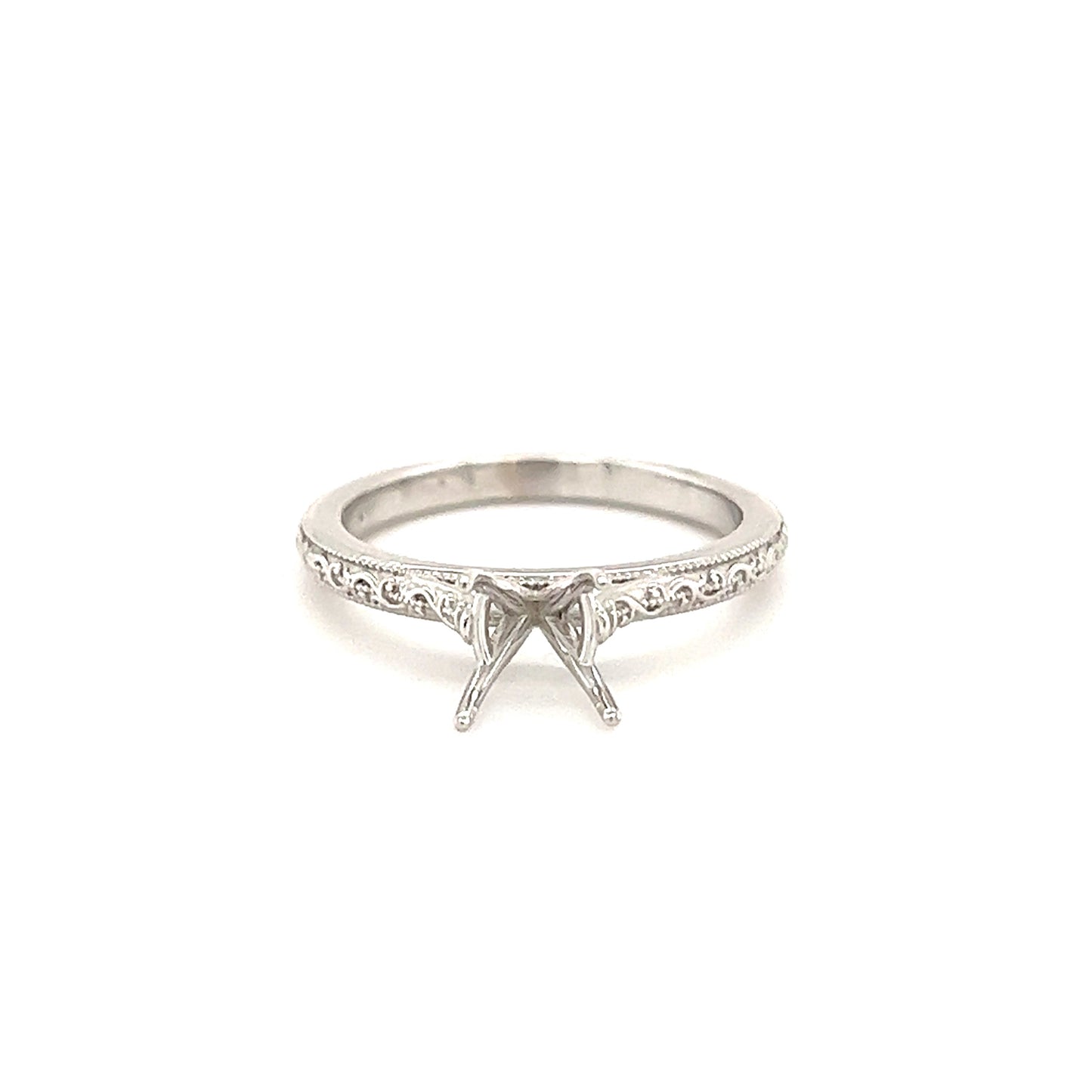 Ring Setting with Embossed Details in 14K White Gold Front