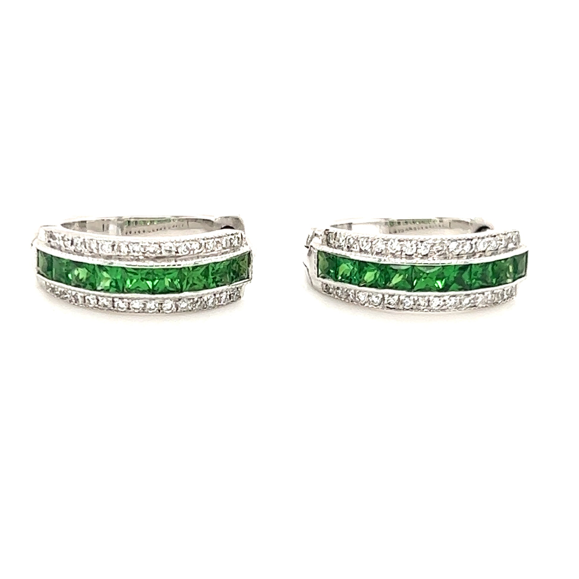 Tsavorite Hoop Earrings with 0.17ctw of Diamonds in 14K White Gold Front Flat View