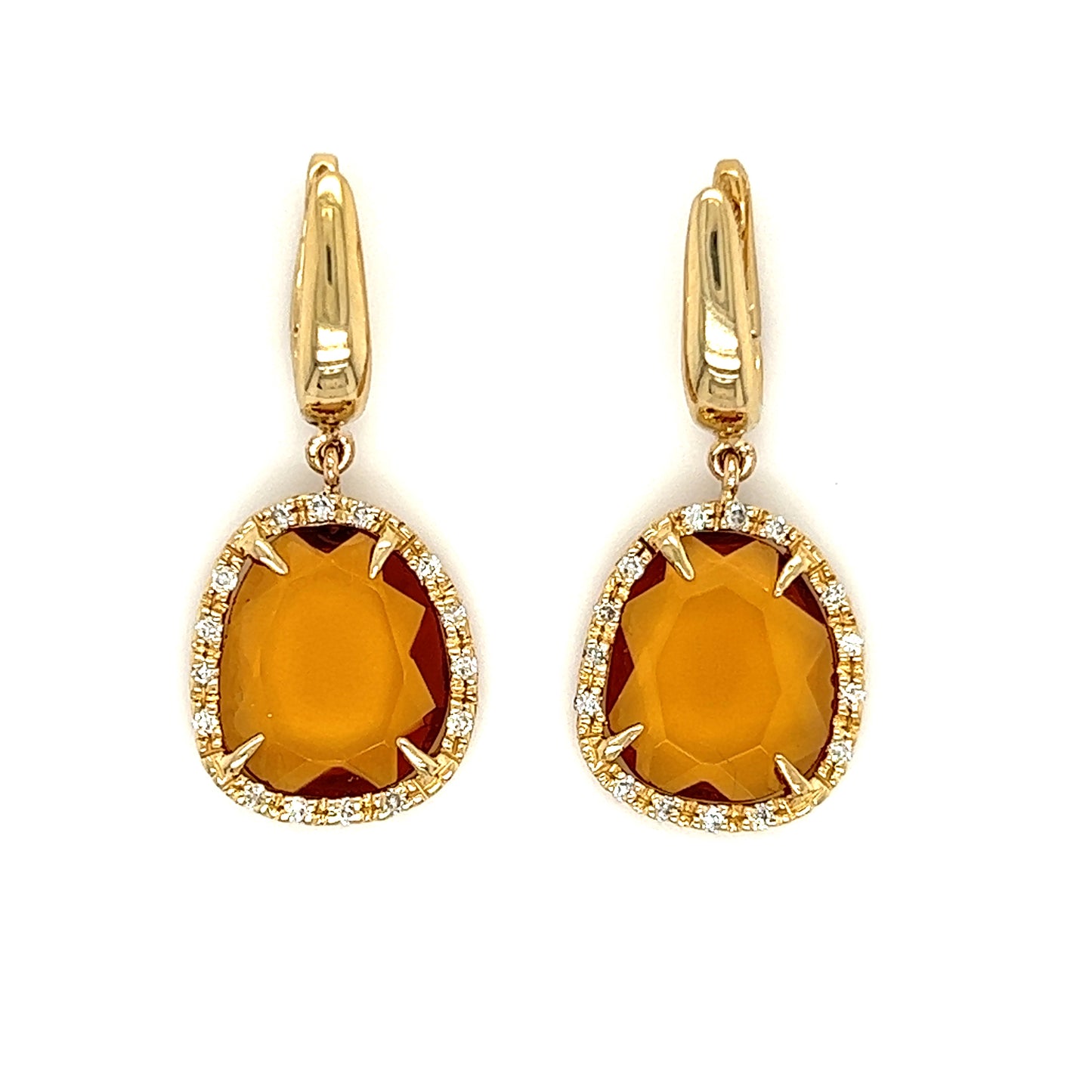 Citrine Dangle Earrings in 14K Yellow Gold Front View