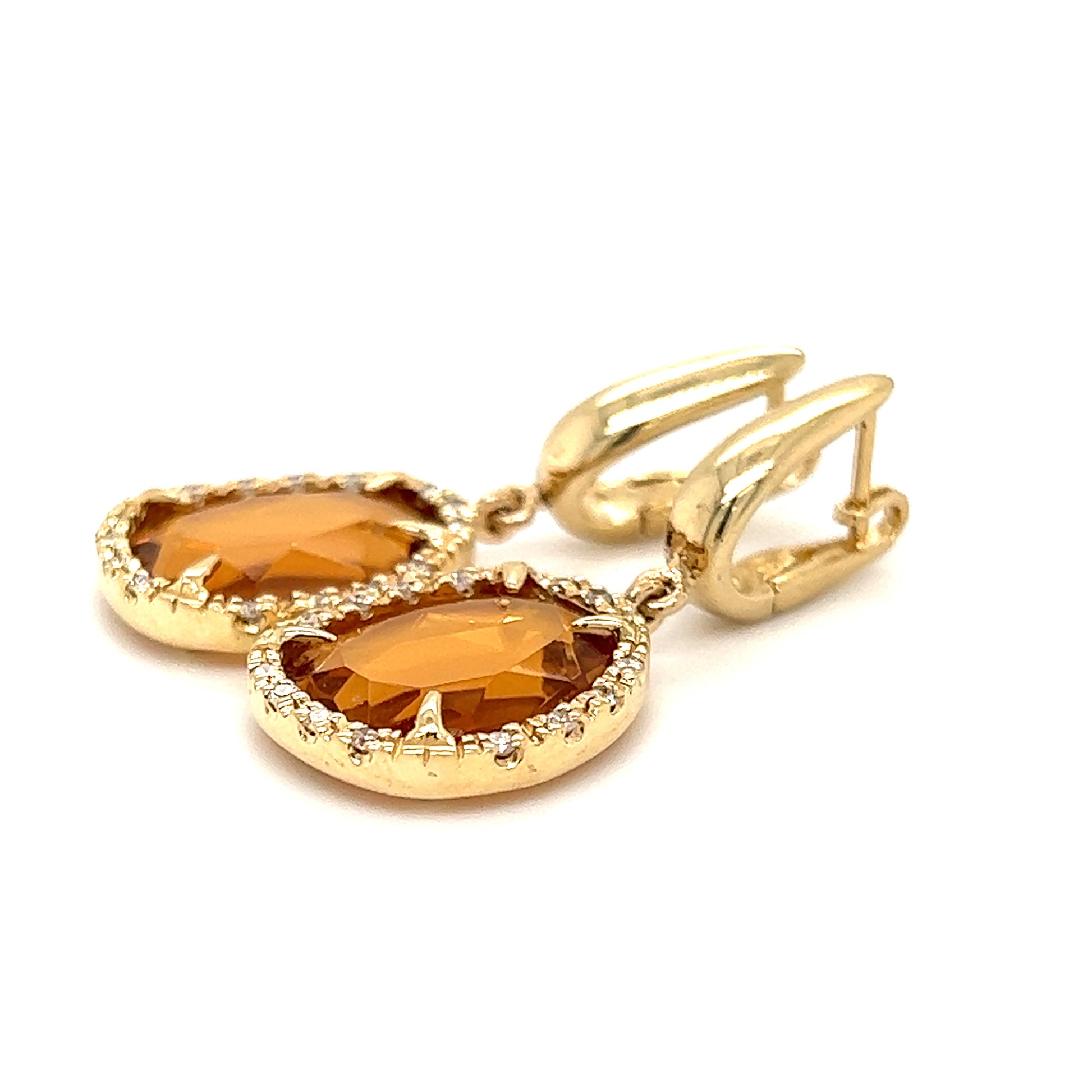 Citrine Dangle Earrings in 14K Yellow Gold Right Side View