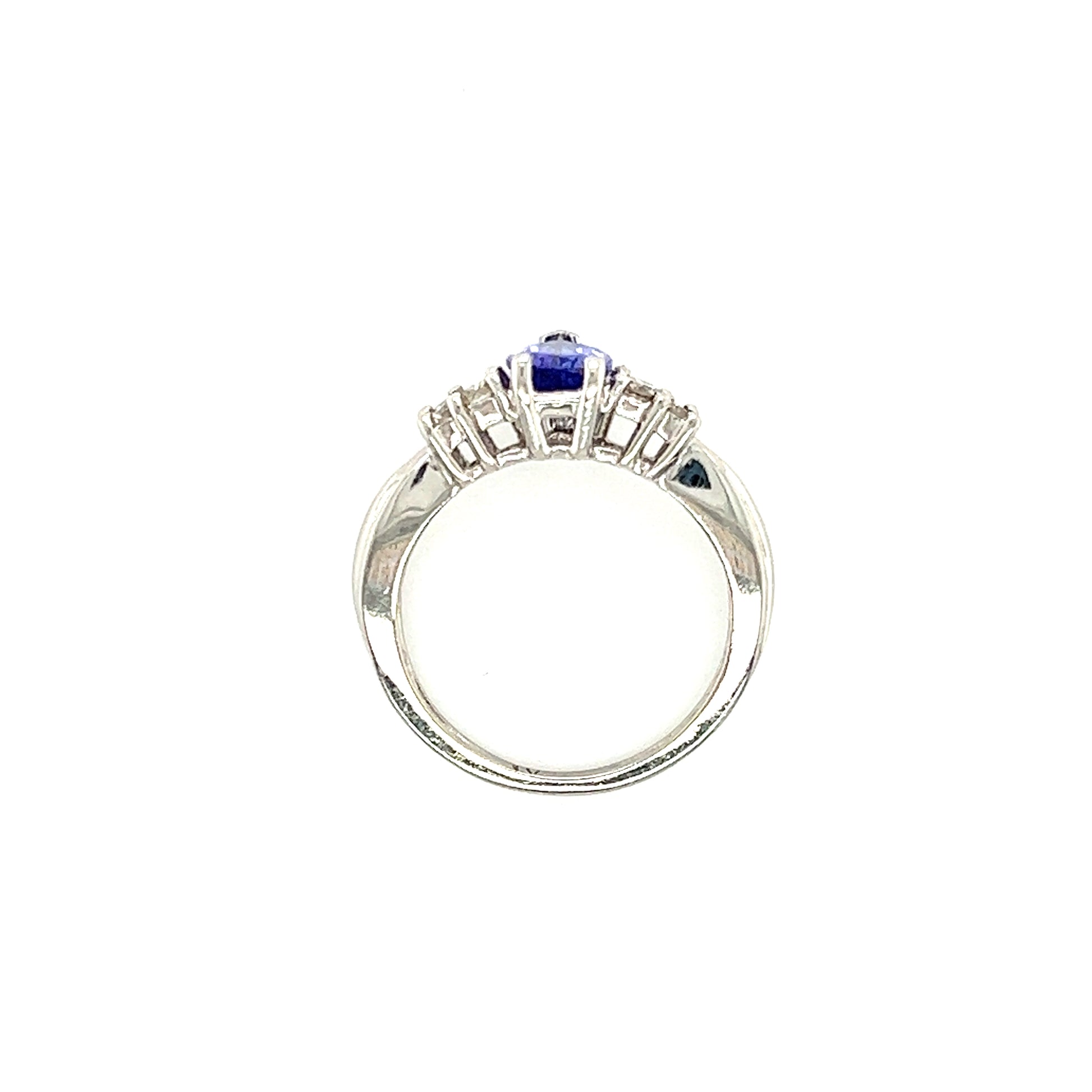 Pear Tanzanite Ring with Four Side Diamonds in Platinum Top View