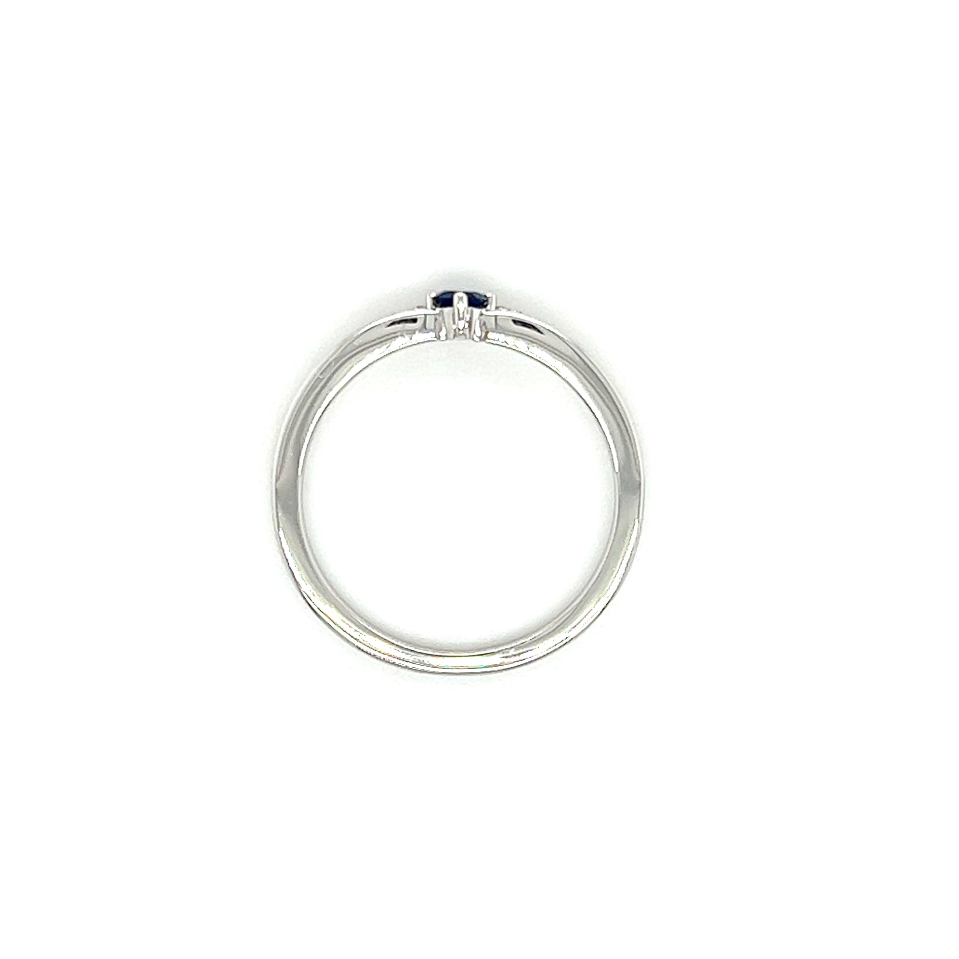 Round Sapphire ring with Twenty-Five Side Diamonds in 14K White Gold Top View