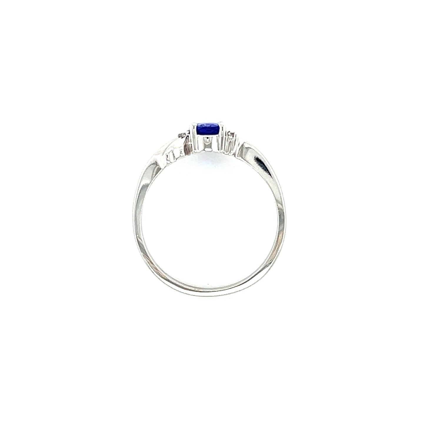 Oval Tanzanite Ring with Two Side Diamonds in 14K White Gold Top View