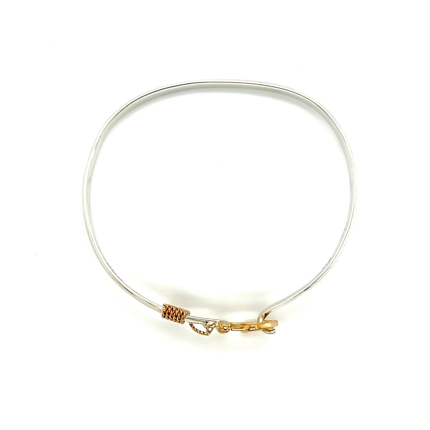 Flat 4mm Bangle Bracelet with 14K Yellow Gold Anchor and Wrap in Sterling Silver Top View