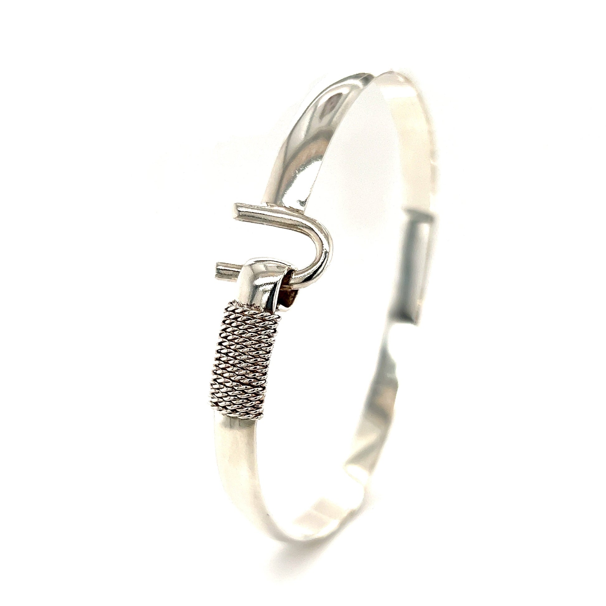 U Flat 6mm Bangle Bracelet with U-Hook Clasp in Sterling Silver Angle View