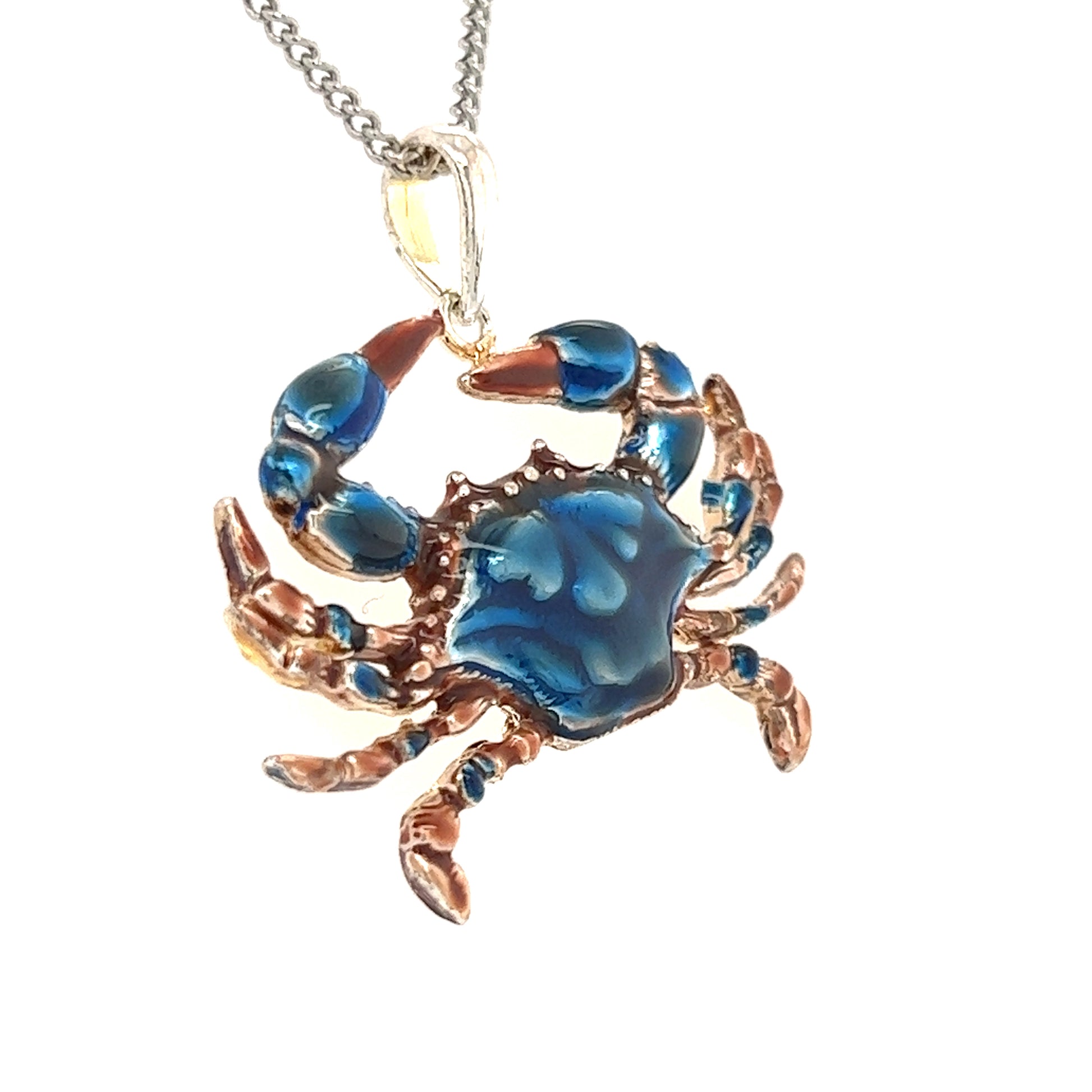 Blue Crab Large Pendant with Enamel in Sterling Silver Left Side View