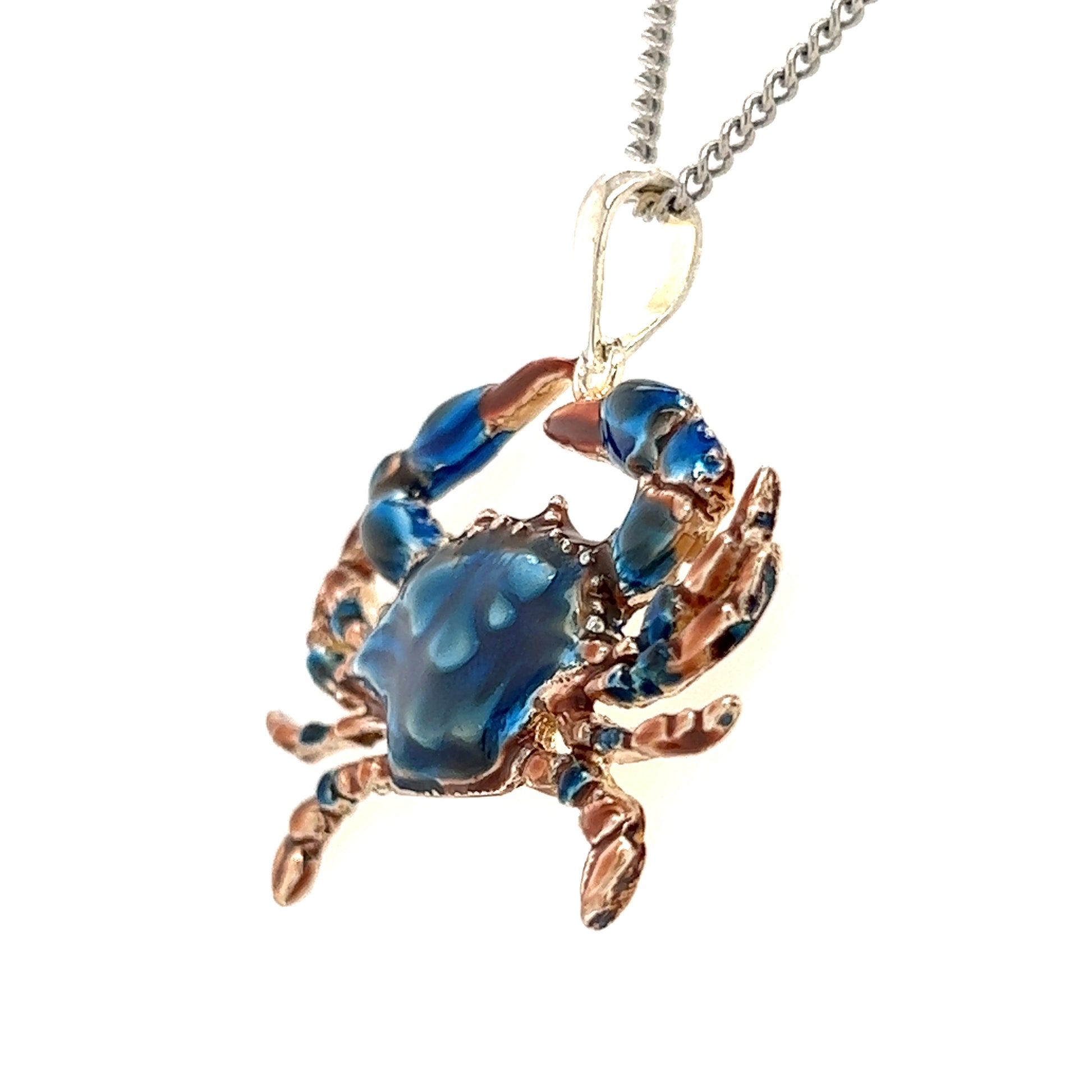 Blue Crab Large Pendant with Enamel in Sterling Silver Pendant and Chain Right Side View
