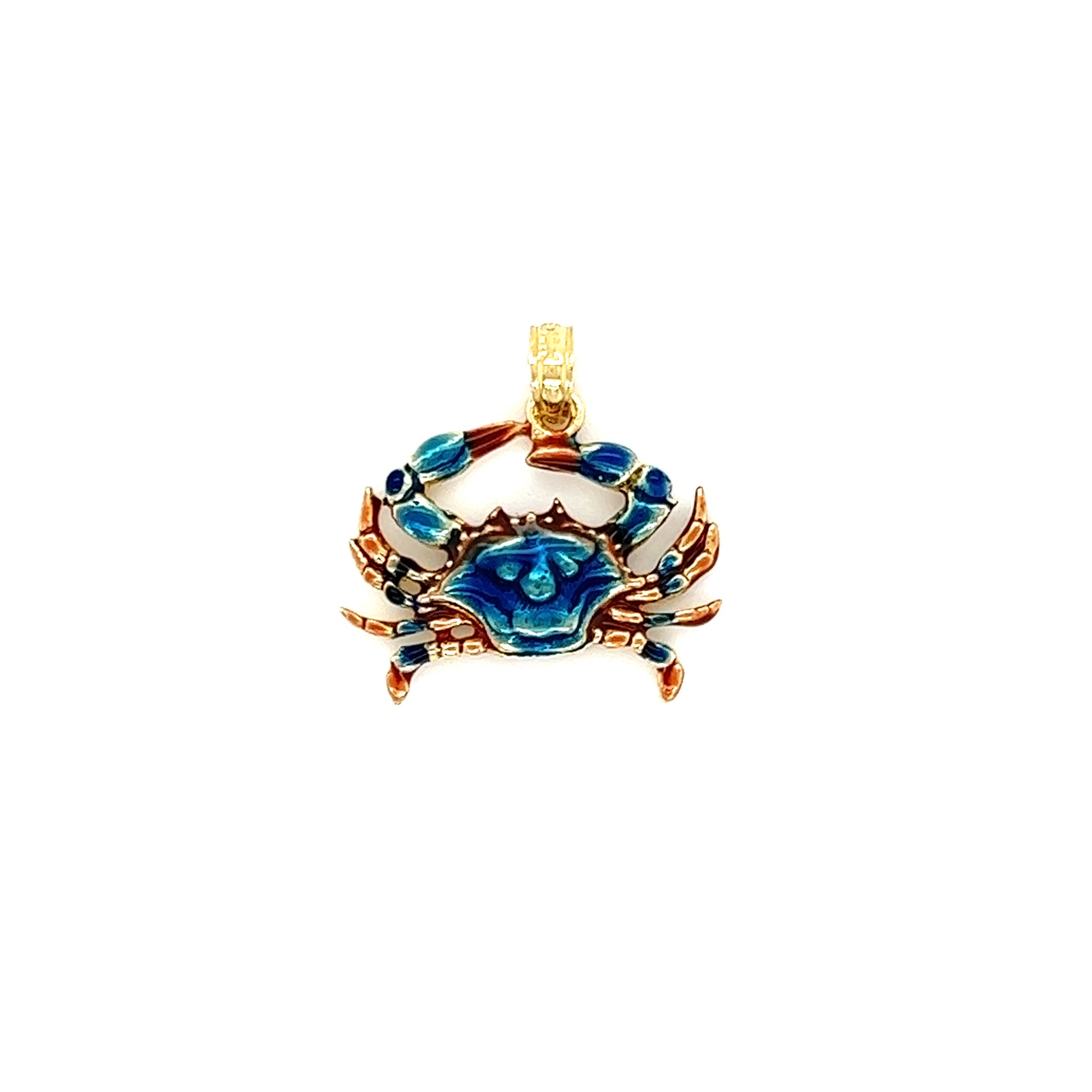 Blue Crab Small Pendant with Enamel in 14K Yellow Gold Pendant View