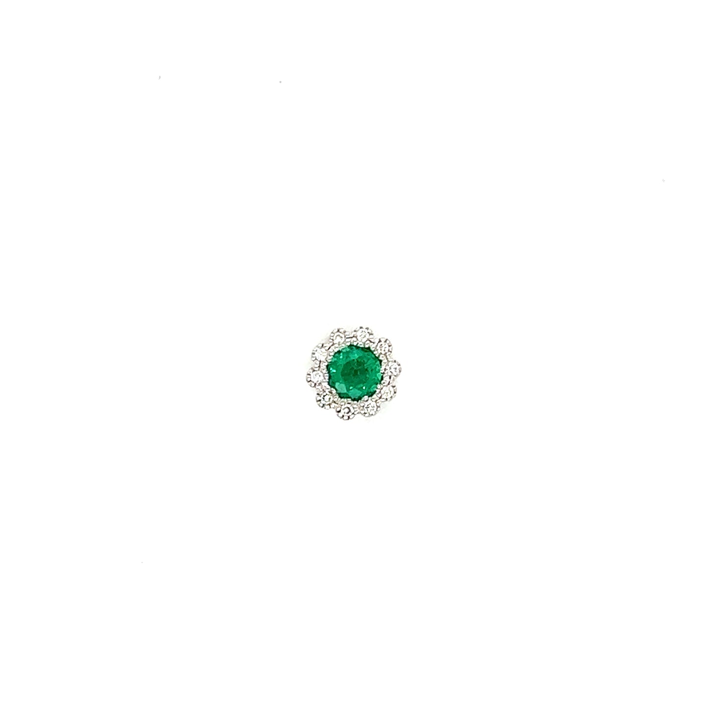 Floral Emerald Pendant with Diamond Halo in 14K White Gold Top View