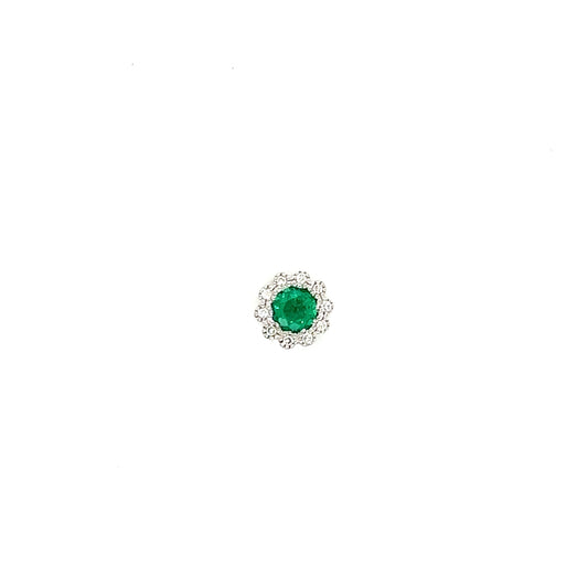 Floral Emerald Pendant with Diamond Halo in 14K White Gold Top View