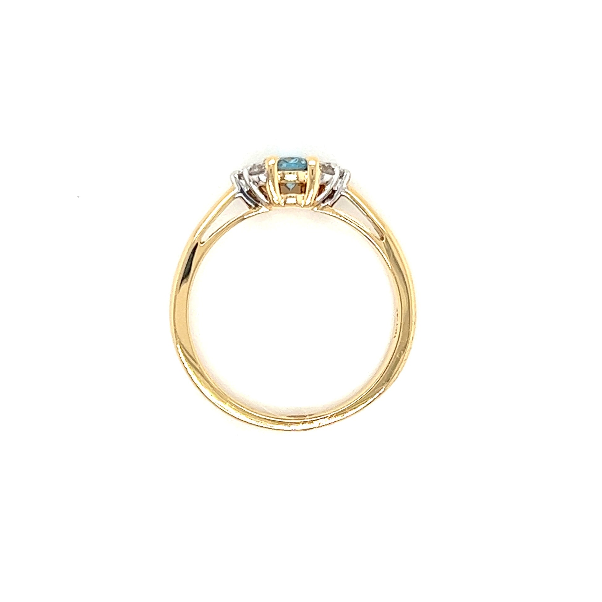 Oval Aquamarine Ring with Six Side Diamonds in 14K Yellow Gold Top View