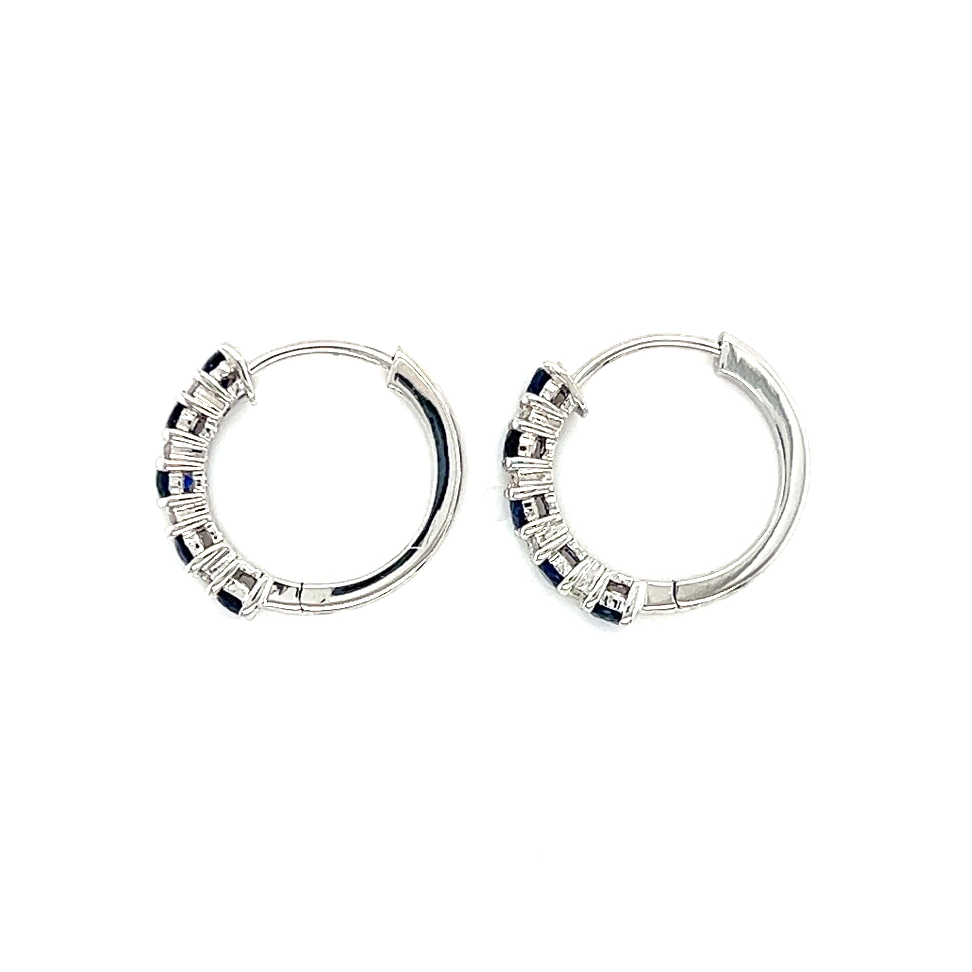 Sapphire Hoop Earrings with Eight Round Diamonds in 14K White Gold Top View