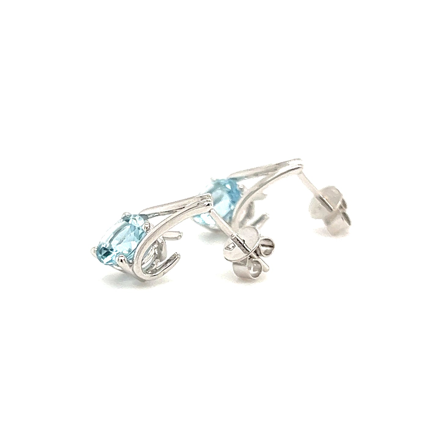 Round Aquamarine Earrings with V-Shaped Bars in 14K White Gold Profile View