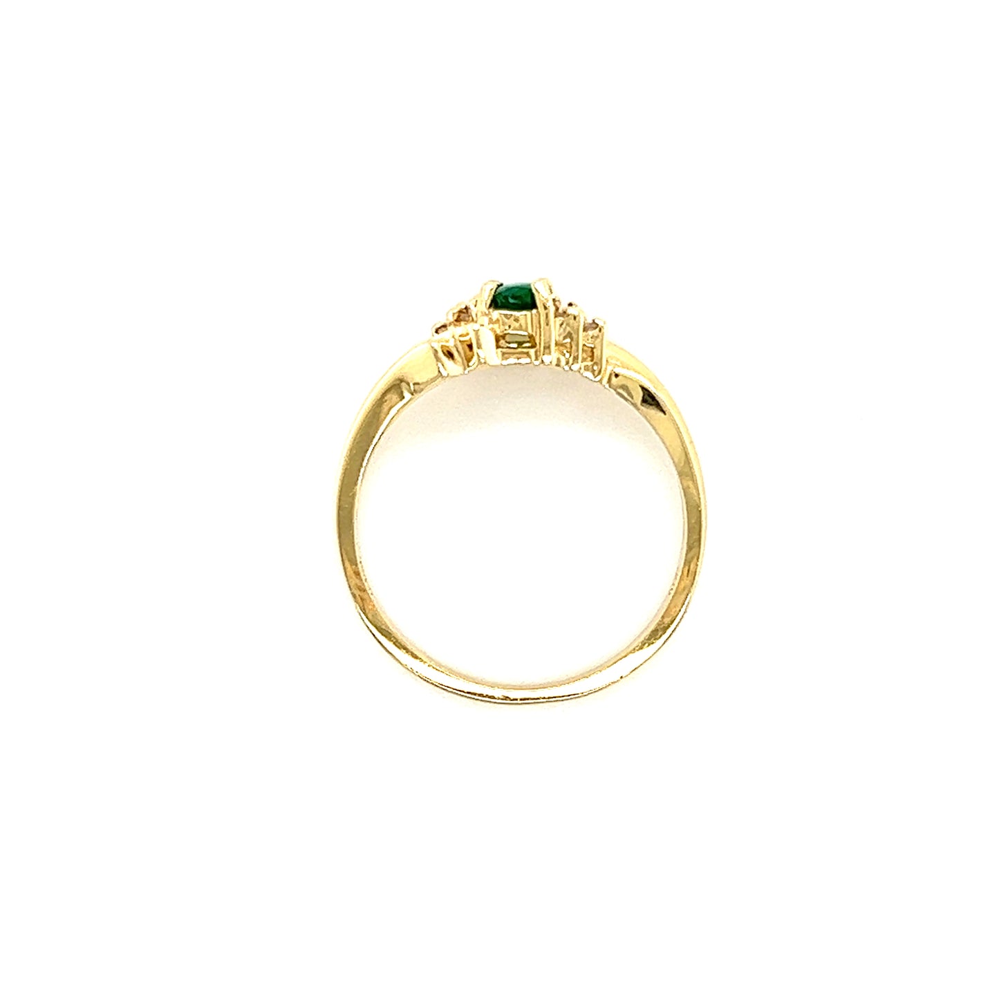 Bypass Emerald Ring with Six Side Diamonds in 14K Yellow Gold Top View