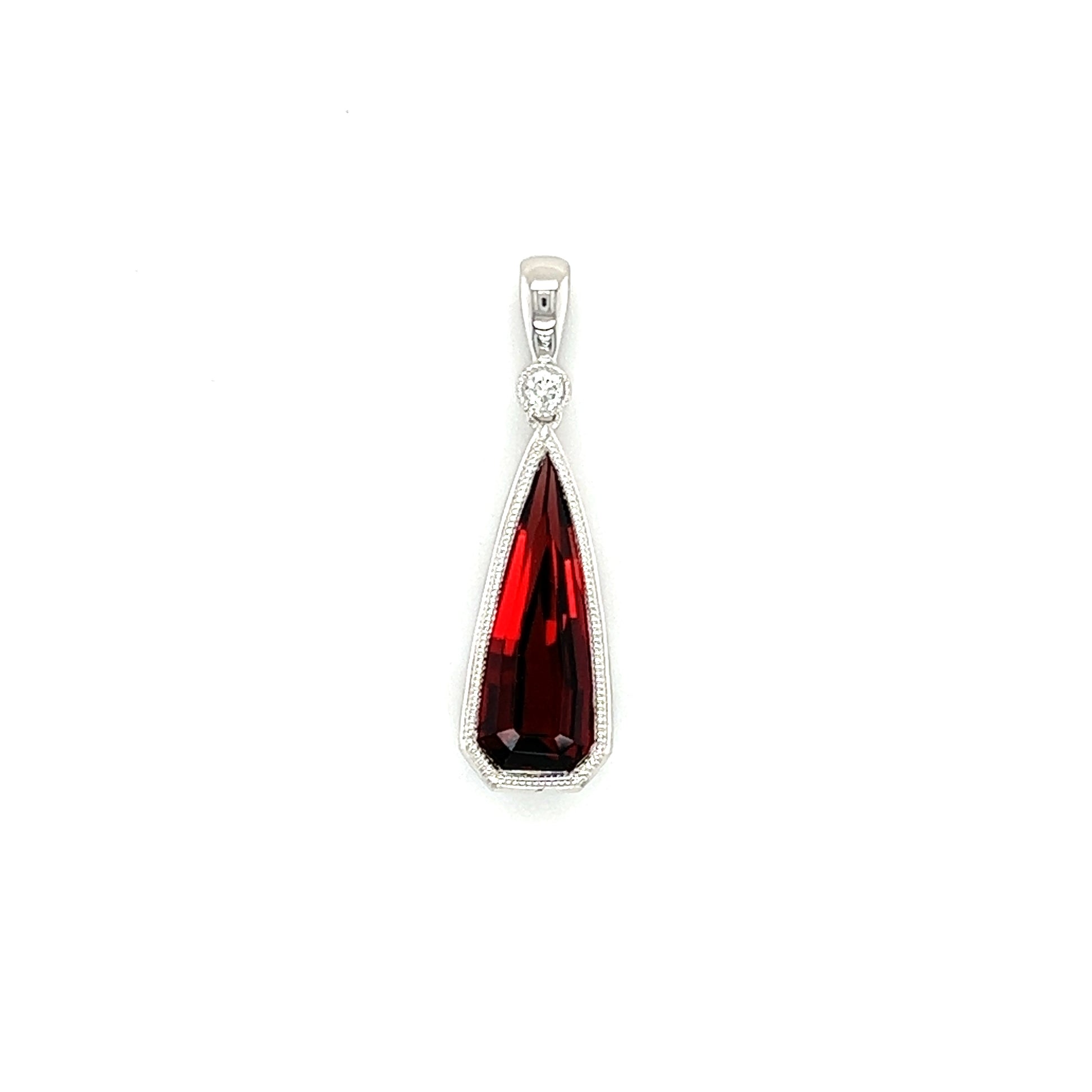 Irregular Garnet Pendant with Diamonds Accent in 14K White Gold Pendant Top View