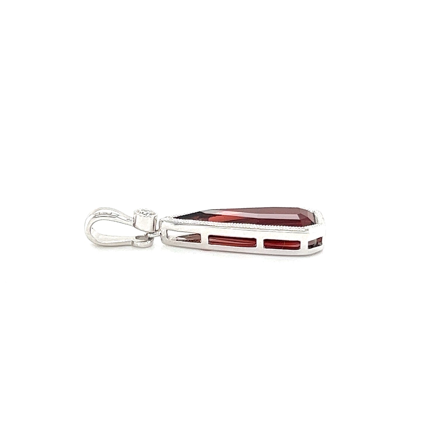 Irregular Garnet Pendant with Diamonds Accent in 14K White Gold Pendant Flat Side View