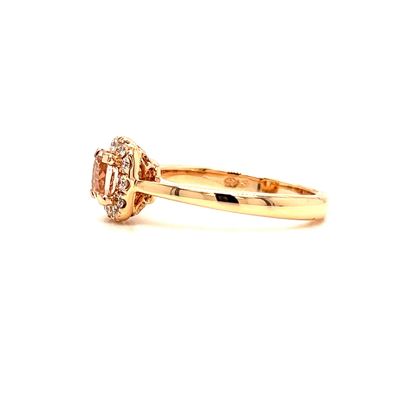 Cushion Morganite Ring with Diamond Halo in 14K Rose Gold Left Profile